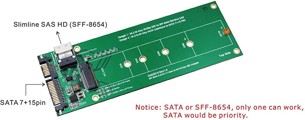 Slimline SAS (SFF-8654) and SATA to M.2 SSD Adapter