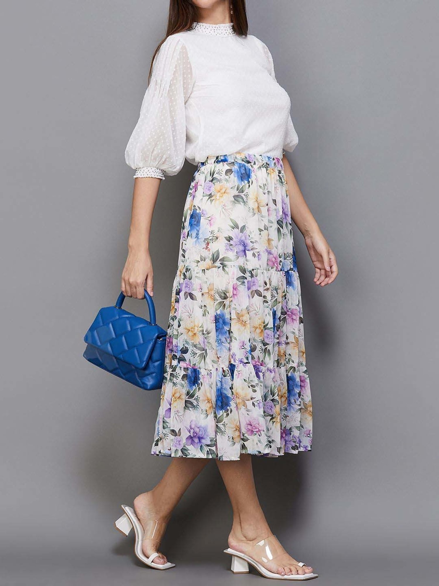 Code by Lifestyle White Printed A-Line Skirt