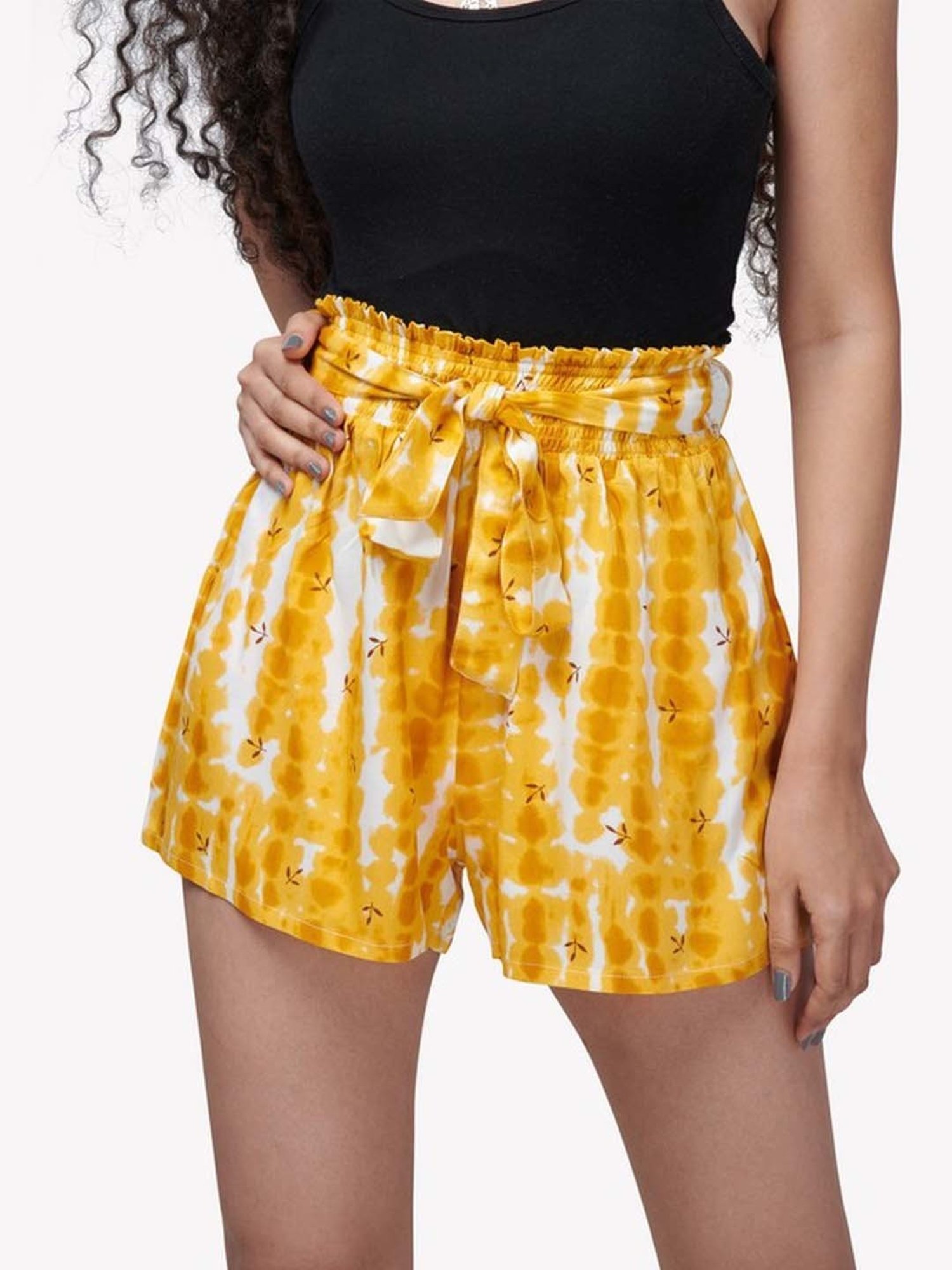 VASTRADO Yellow Tie & Dye Shorts