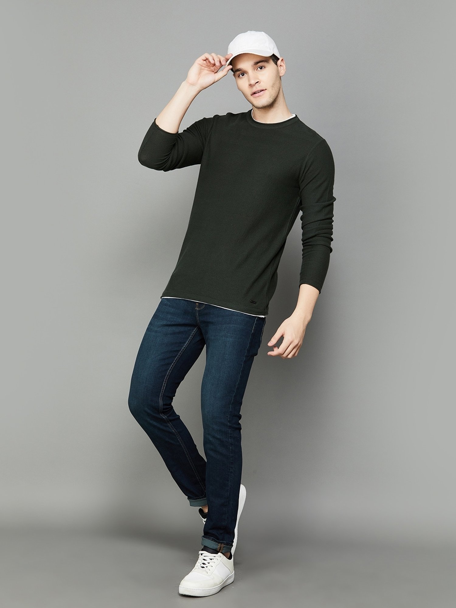 BOSSINI Olive Cotton Regular Fit Texture Sweater