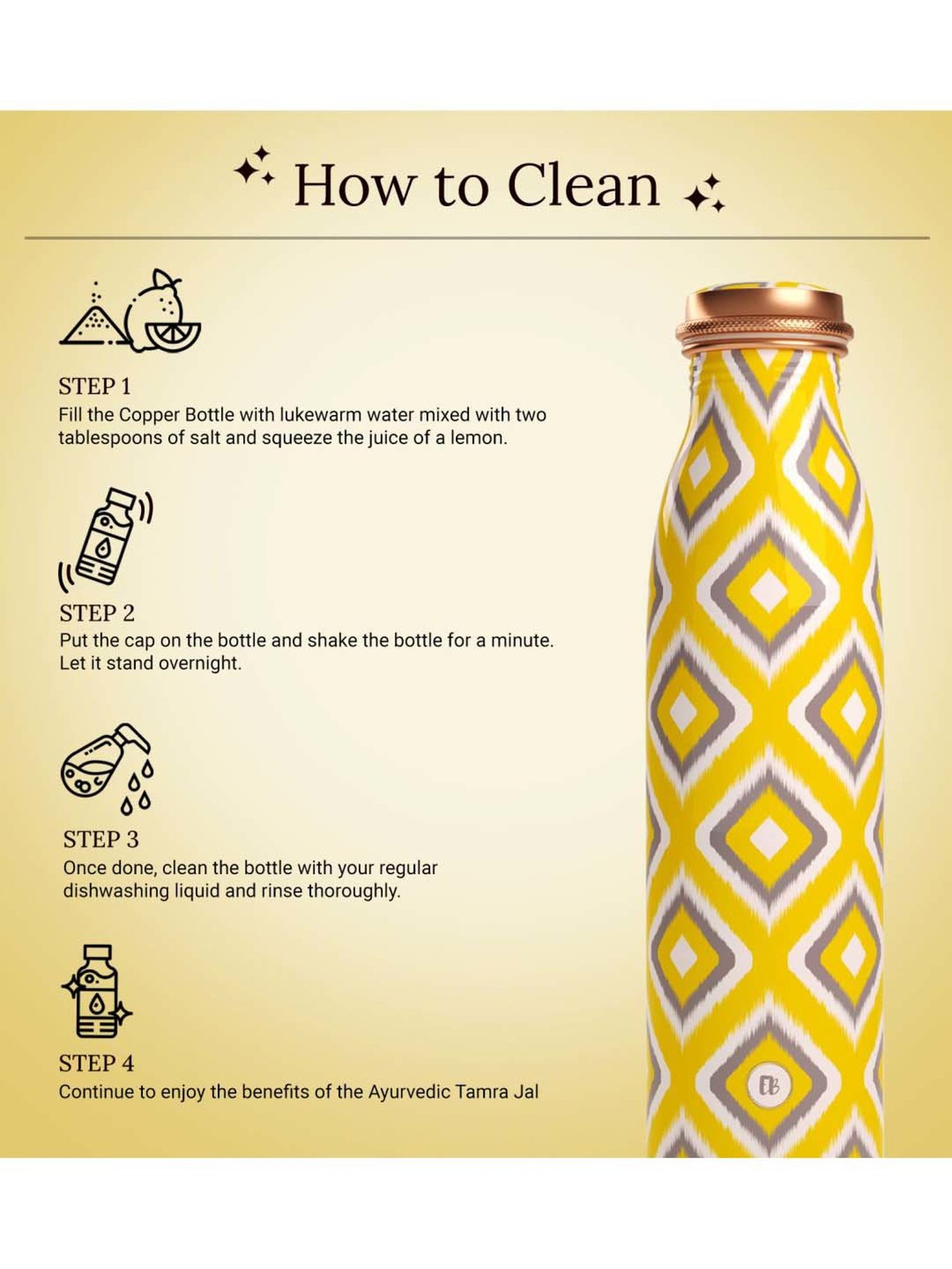 Everything Beautiful Grey & Yellow Copper Water Bottle - Seamless (0.95 L)