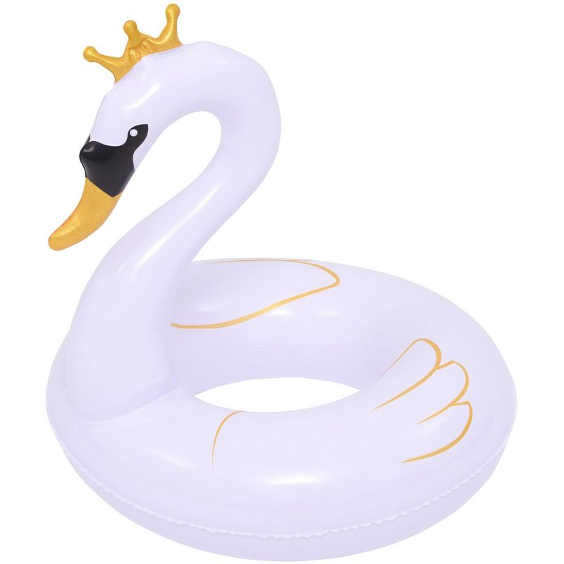 Pool Central 21.5" Inflatable Swan 1-Child-Sized Swimming Pool Inner Tube Float - White/Gold
