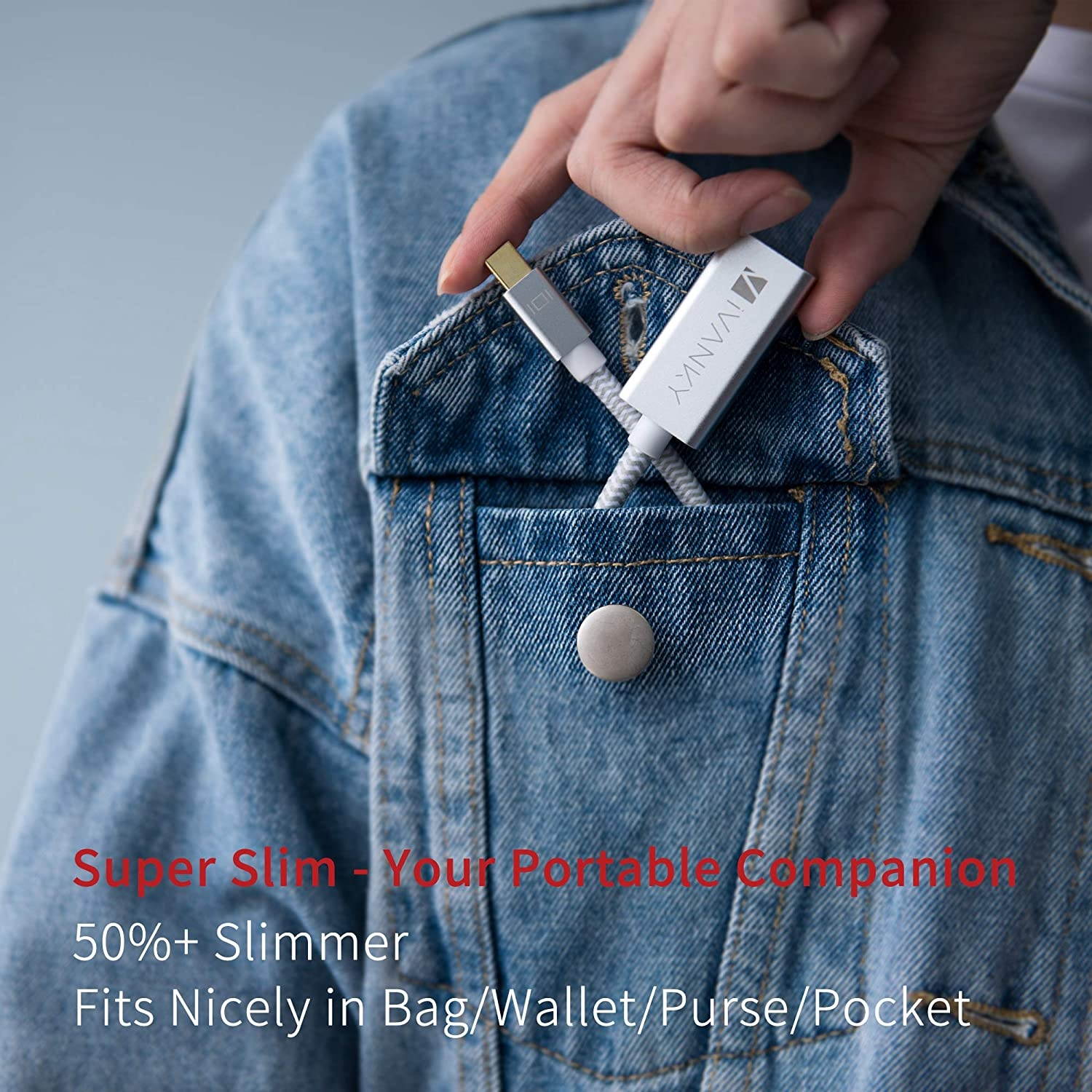 Mini DisplayPort to HDMI Adapter [Super Slim Aluminum Shell Nylon Braided] - iVanky Mini DP to HDMI Adapter for MacBook Air/Pro Microsoft Surface Pro/Dock Monitor Projector and More - Silver