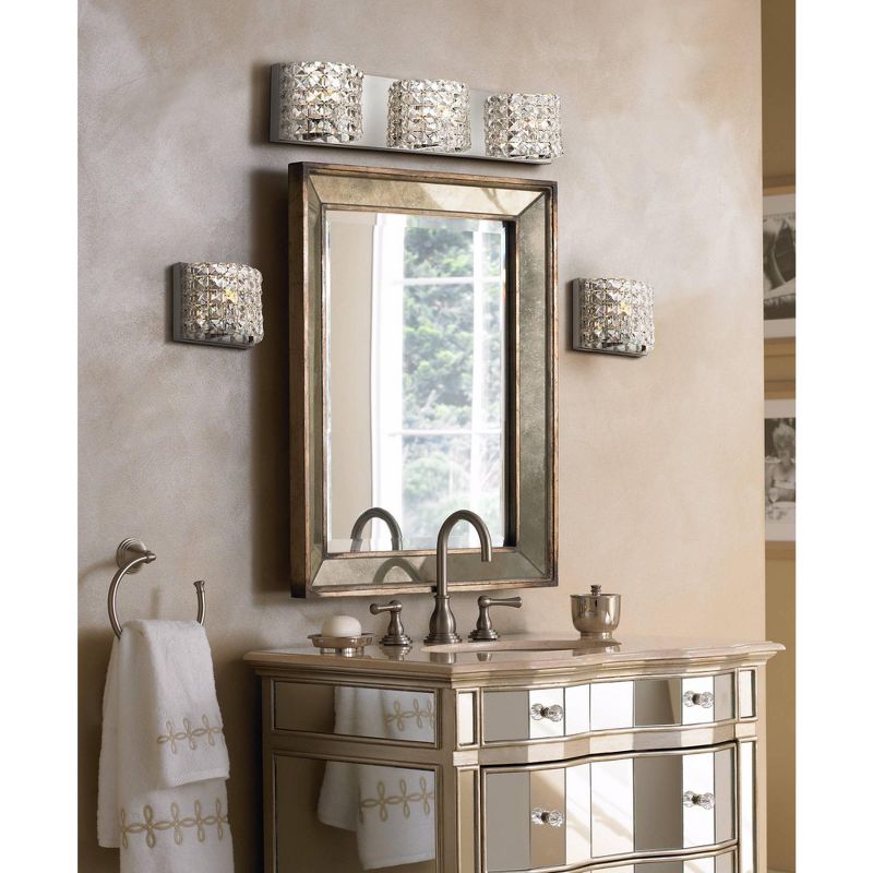 Vienna Full Spectrum Modern Wall Light Chrome Hardwired 25 1/2" Wide 3-Light Fixture Clear Crystal for Bathroom Vanity Mirror