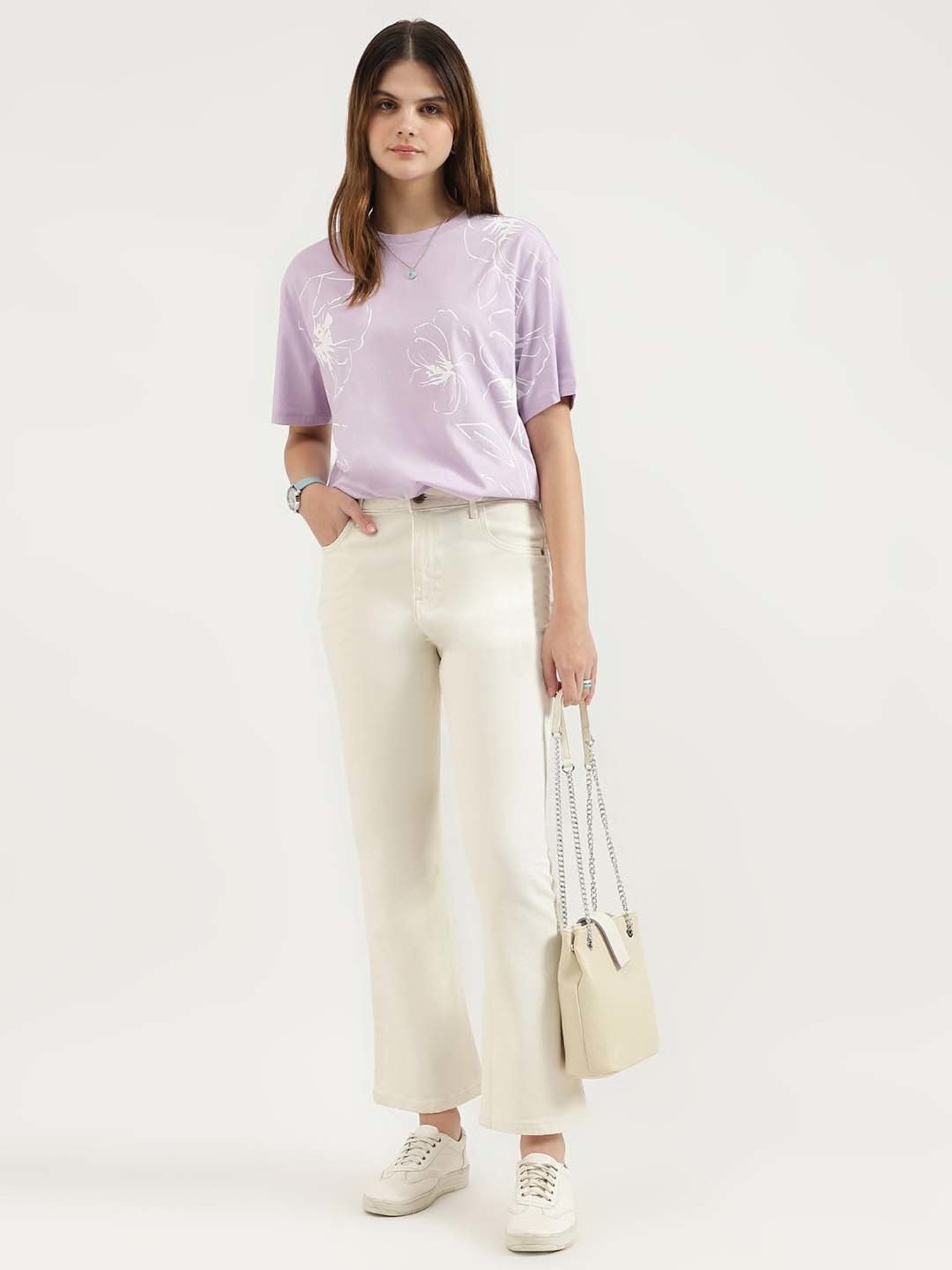 United Colors of Benetton Lilac Cotton Printed T-Shirt