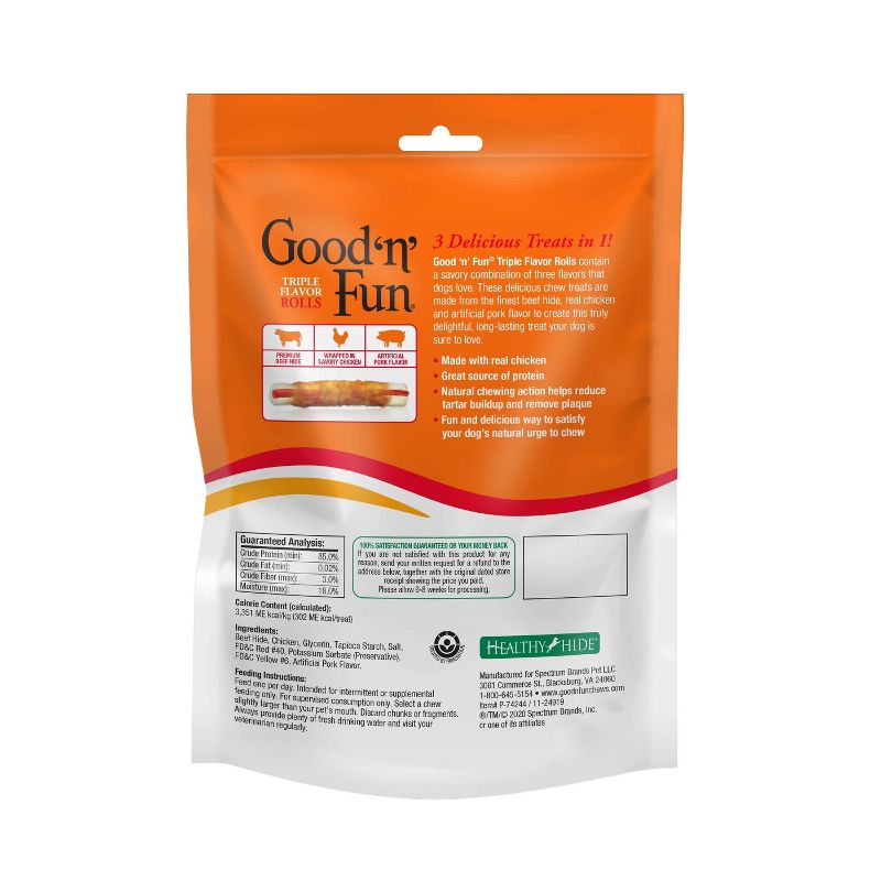 Good 'n' Fun Triple Flavor Rolls Rawhide Dog Treats Value Bag