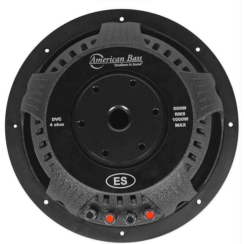 American Bass ES 1044 10 Inch Slim Cast Basket Dual 4 Ohm 1000 Watt Max 500 Watt RMS Power Subwoofer with PVC Gasket Ring and Rubber Surround