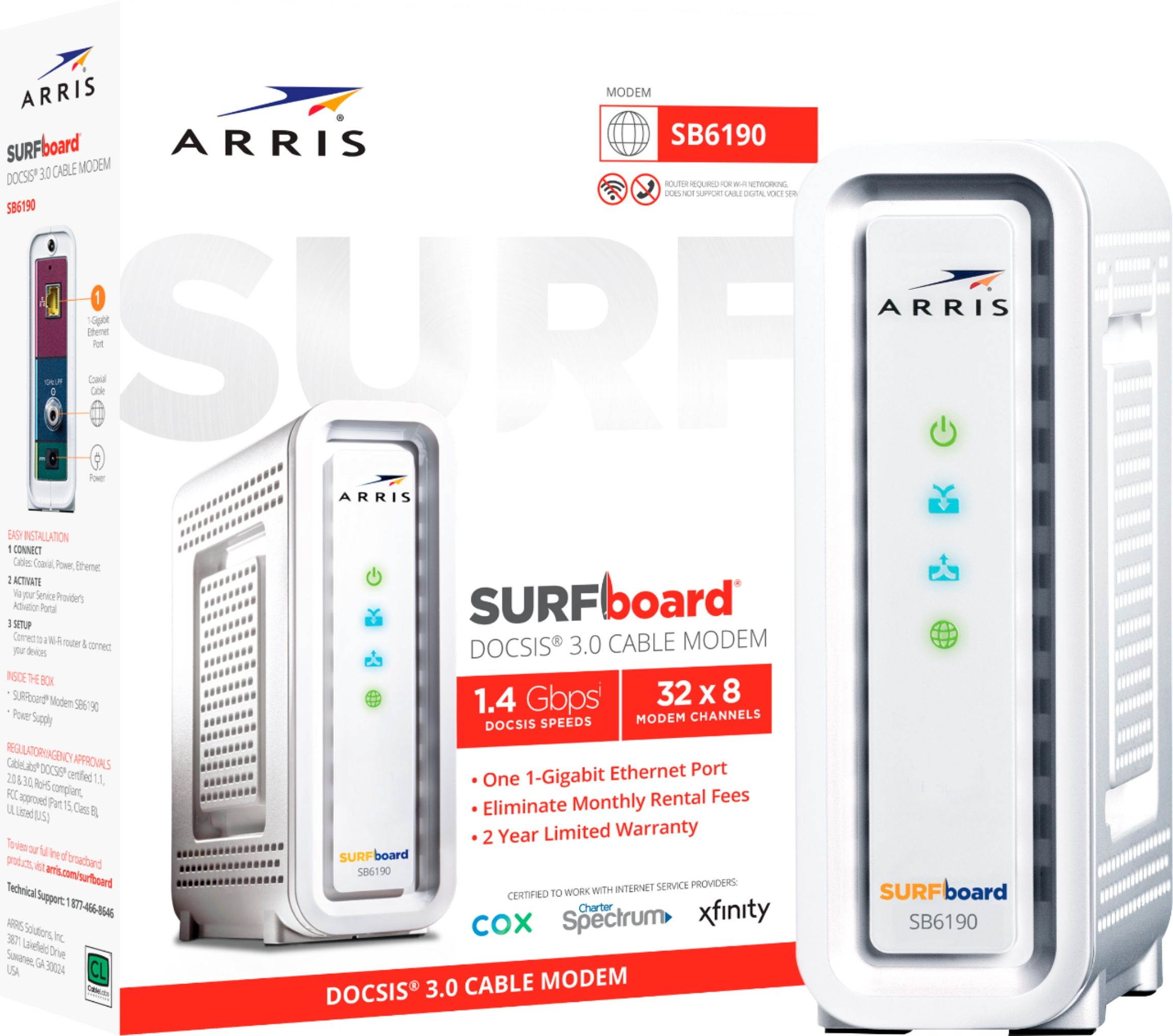 ARRIS - SURFboard 32 x 8 DOCSIS 3.0 Cable Modem - White (SB6190)