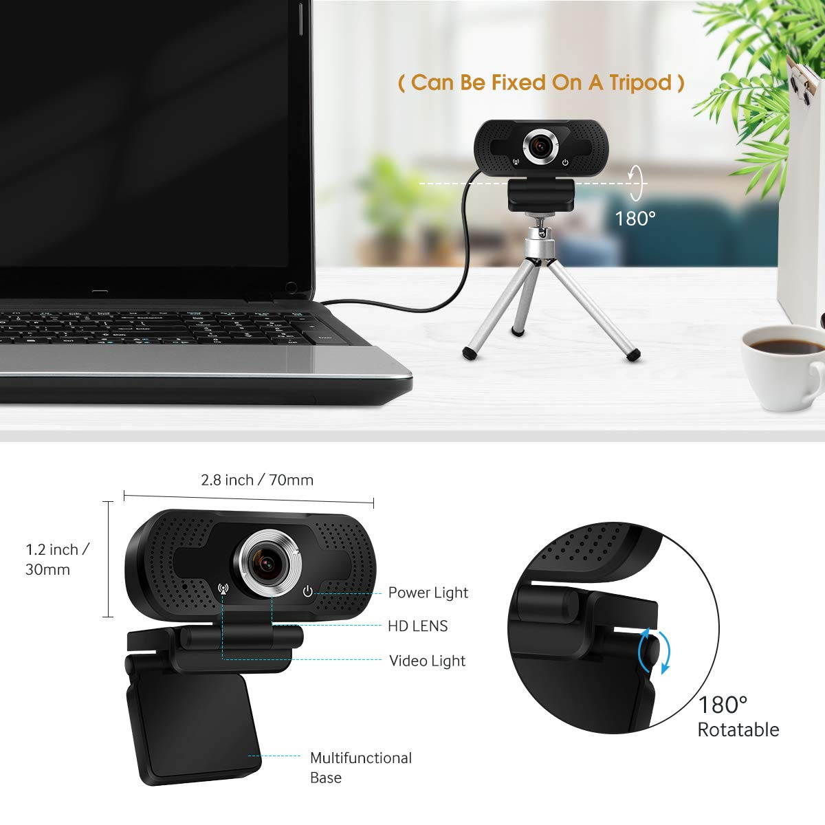 PC Webcam, Auto Focus 1080P Full HD Webcam Streaming Computer Web Camera -USB Computer Camera for PC Laptop Desktop Video Calling,Conferencing