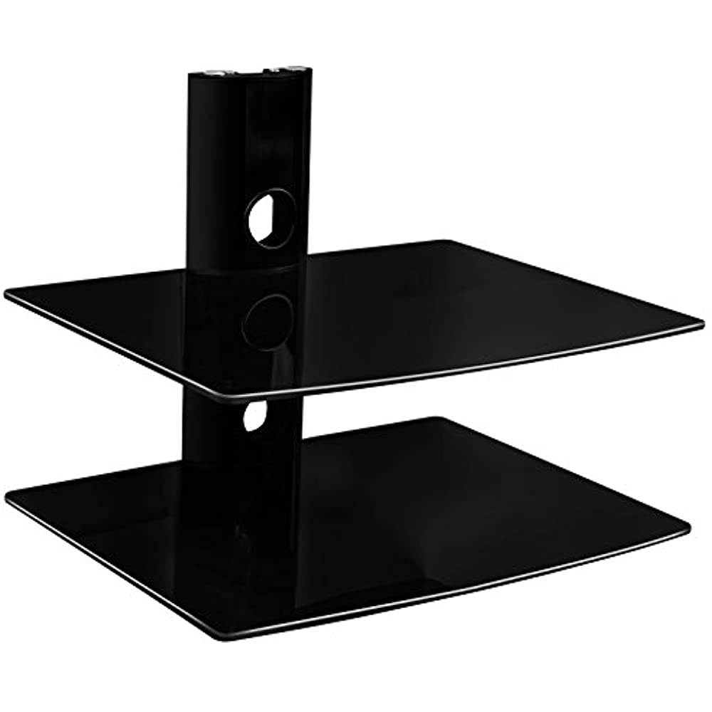 Mount-It! Floating Wall Mounted Shelf | 44 lbs Weight Capacity | 2 Shelves Tinted Tempered Glass | Black