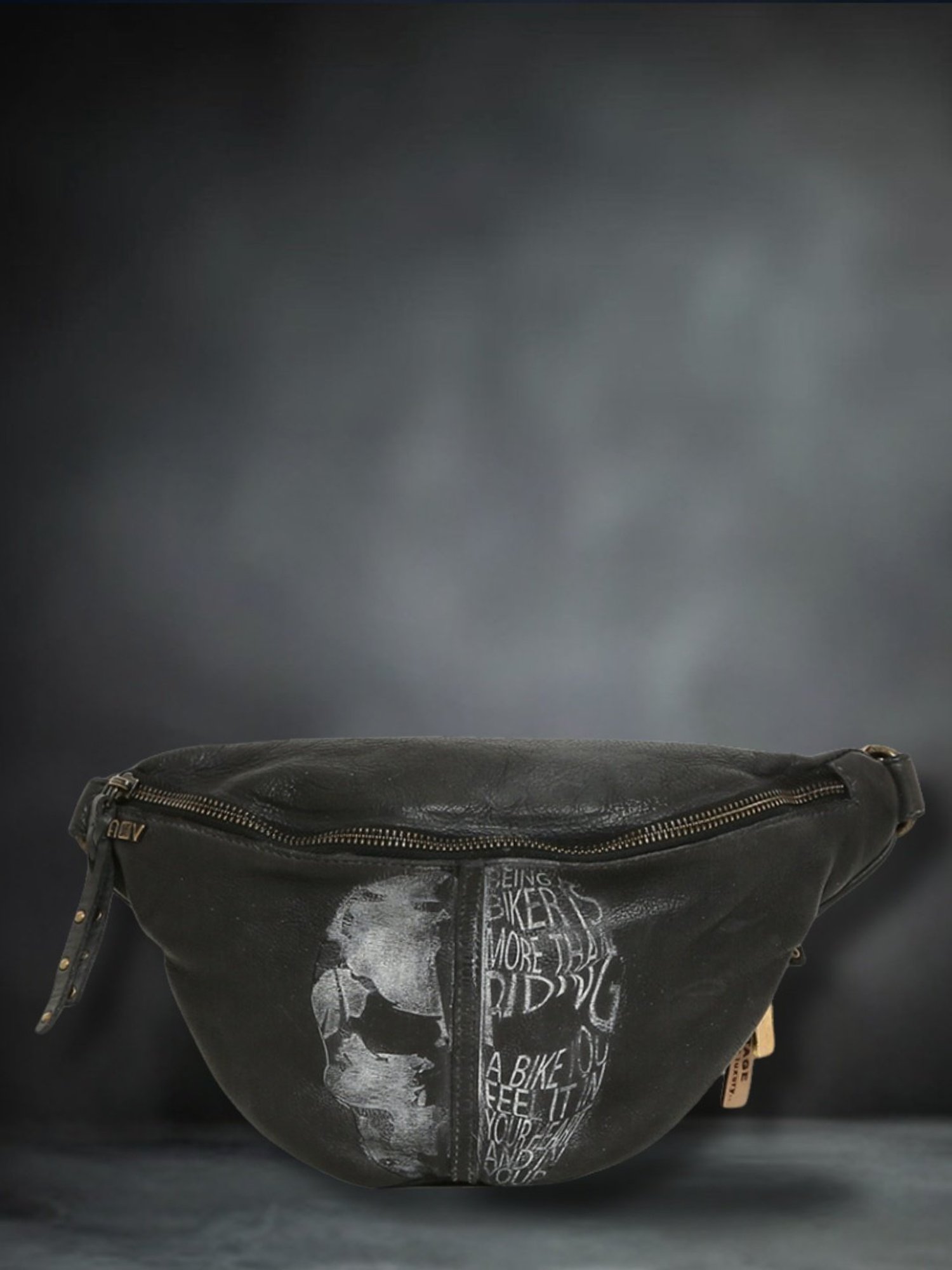 Art N Vintage Biker Black Leather Printed  Waist Pouch