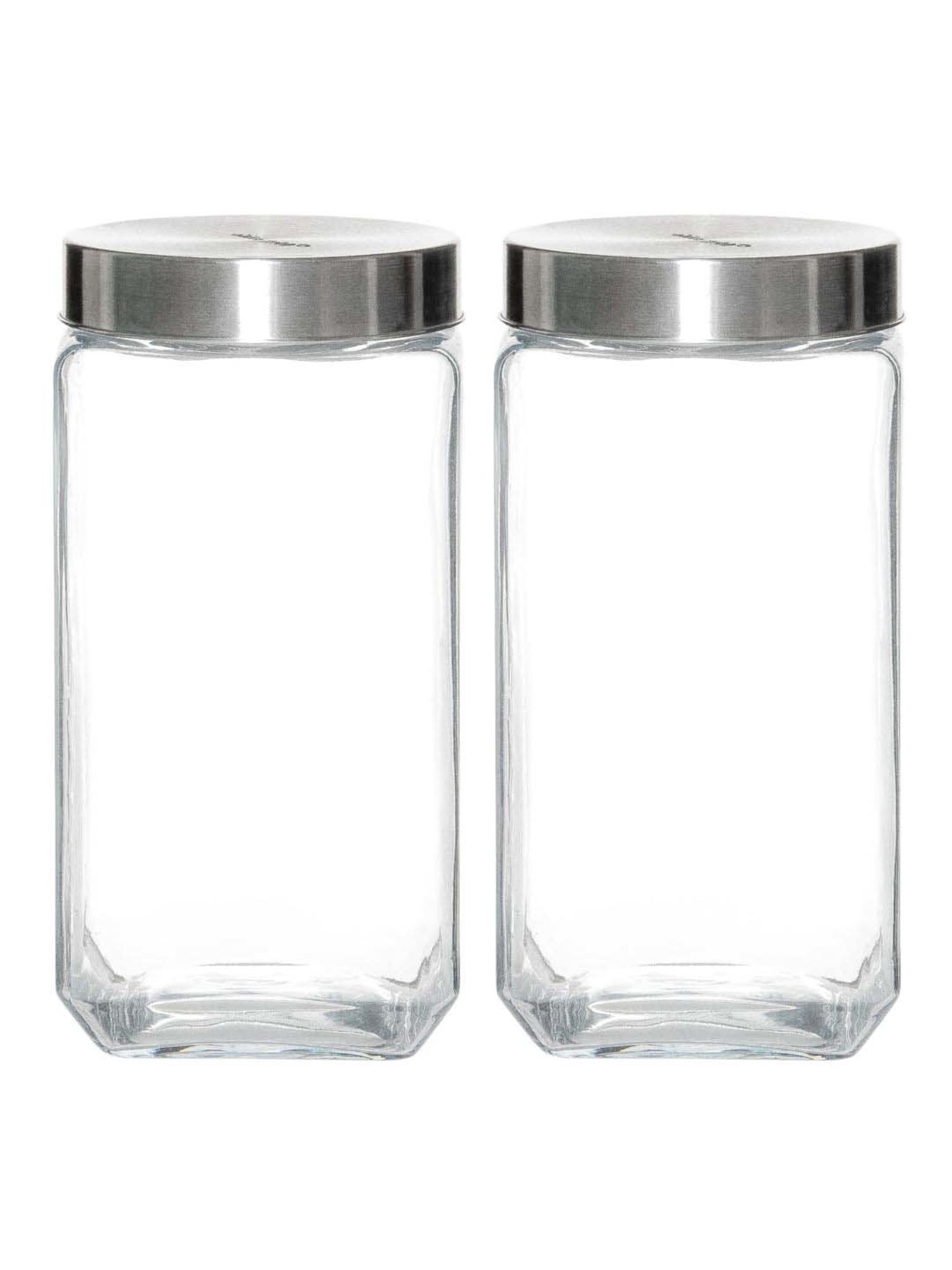 White Gold Transparent & Silver Glass Storage Jar With Metal Lid (2 L) - Set of 2