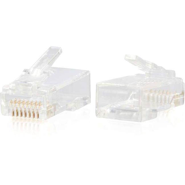 C2G 00887 Cat6 RJ45 Modular Plug for Round Solid/Stranded Cable Multipack (10 Pack) TAA Compliant, Clear