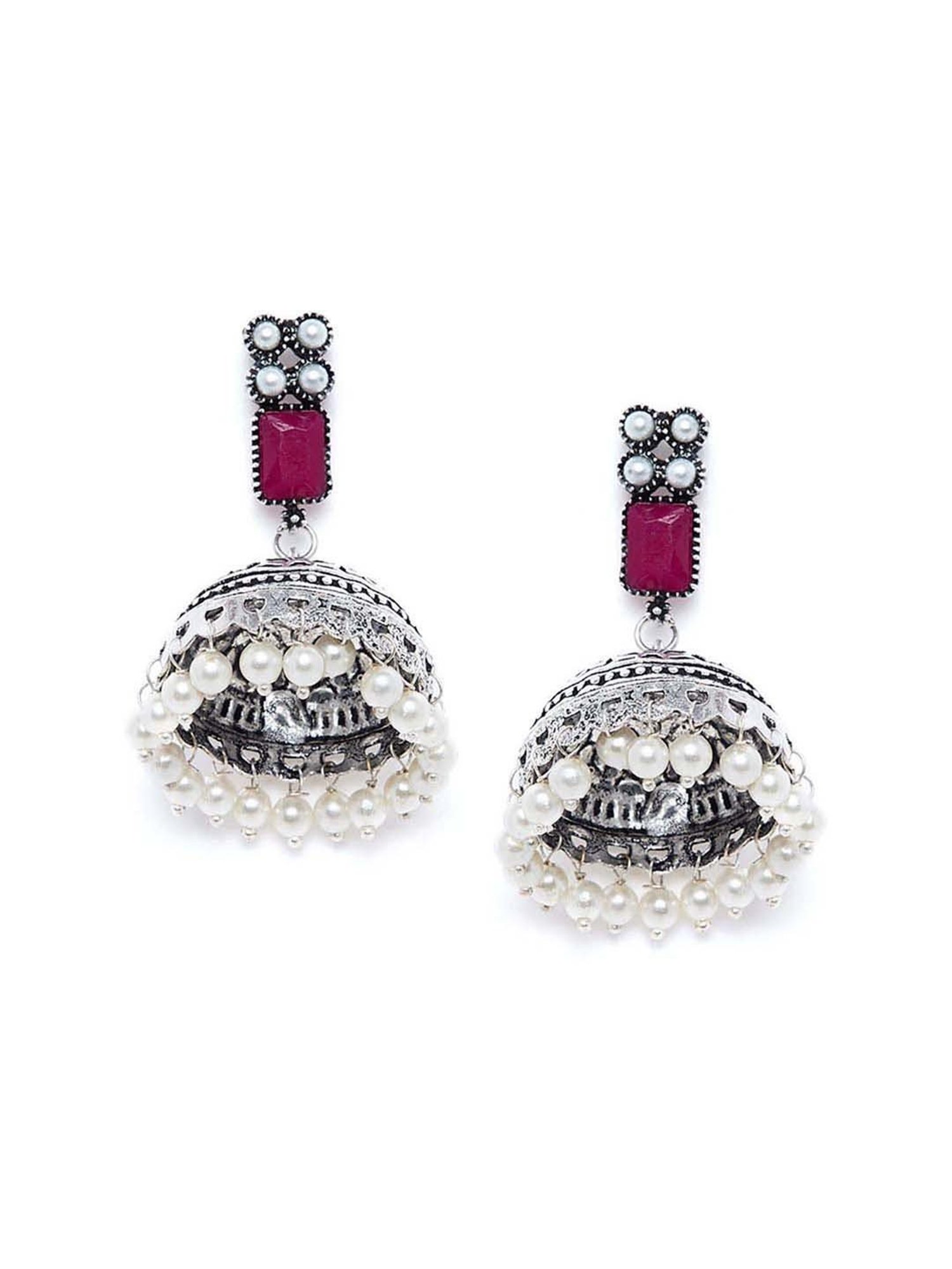 Panash Silver-Plated Oxidised Jhumki Earrings