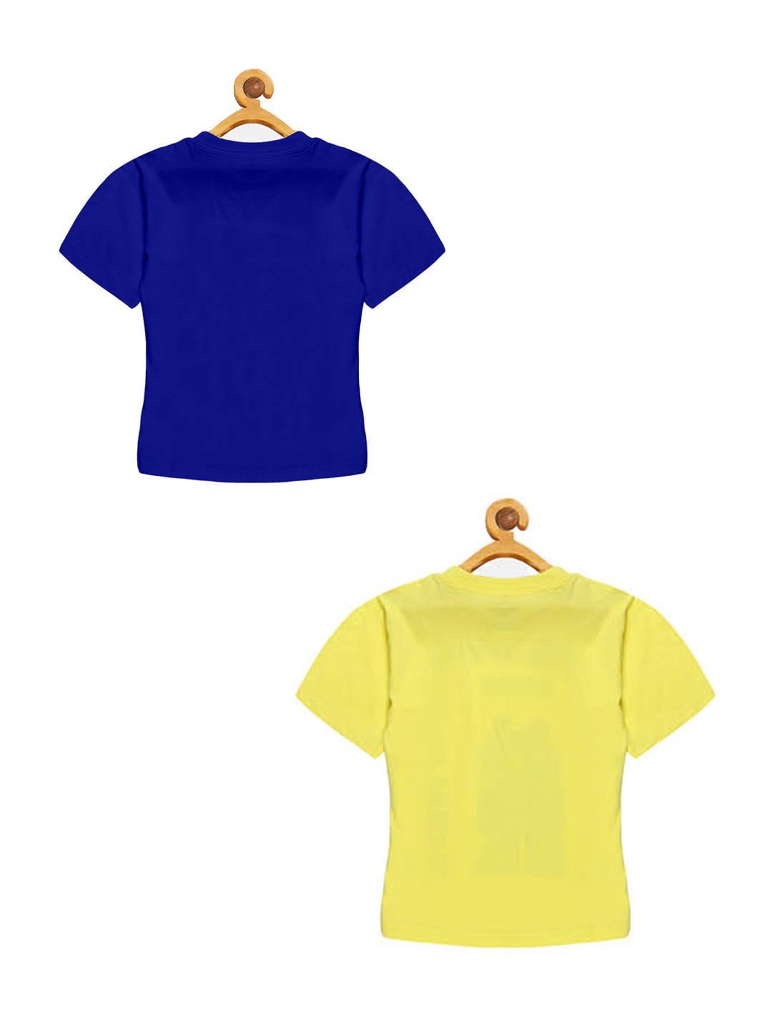 Kiddopanti Kids Lime Yellow & Royal Blue Printed T-Shirt (Pack Of 2)