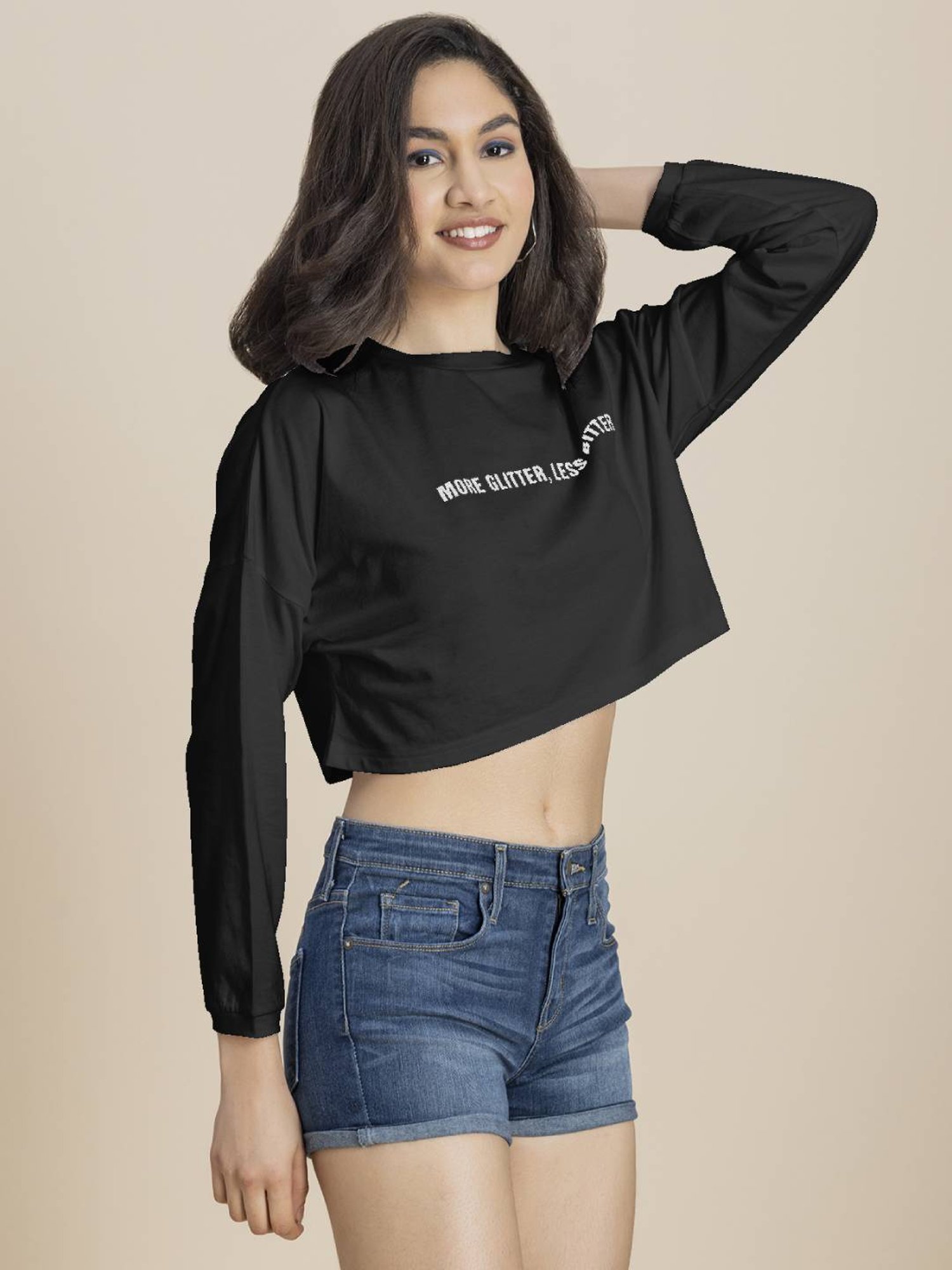 Moomaya Black Graphic Print Crop T-Shirt