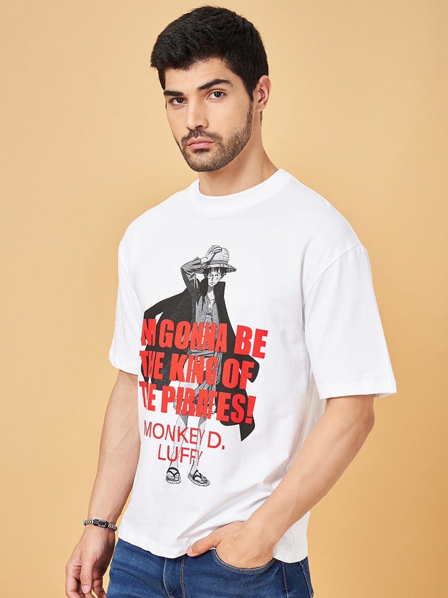 Sf Jeans By Pantaloons Bright White Cotton Regular Fit Printed T-Shirt