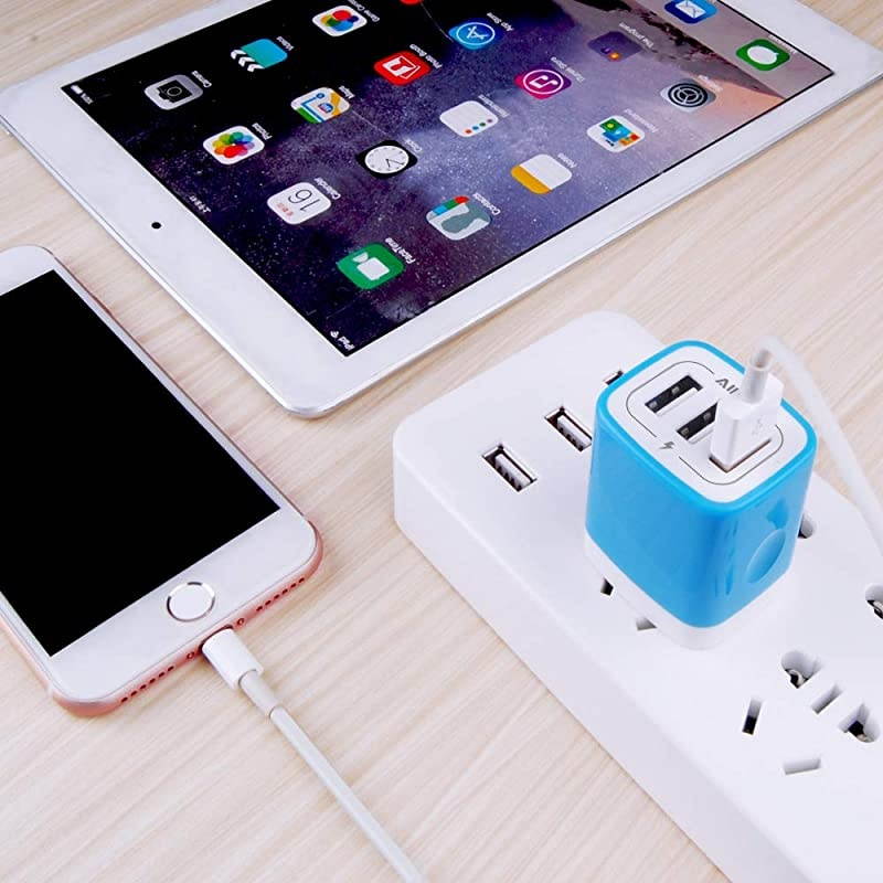USB Charger Multi Port  Micro USB Charger Charging Block USB Wall Plug Travel Charger Outlet Fast Charger Brick USB Charging Block Compatible iPhone iPad iPhone and iWatch Blue3Port
