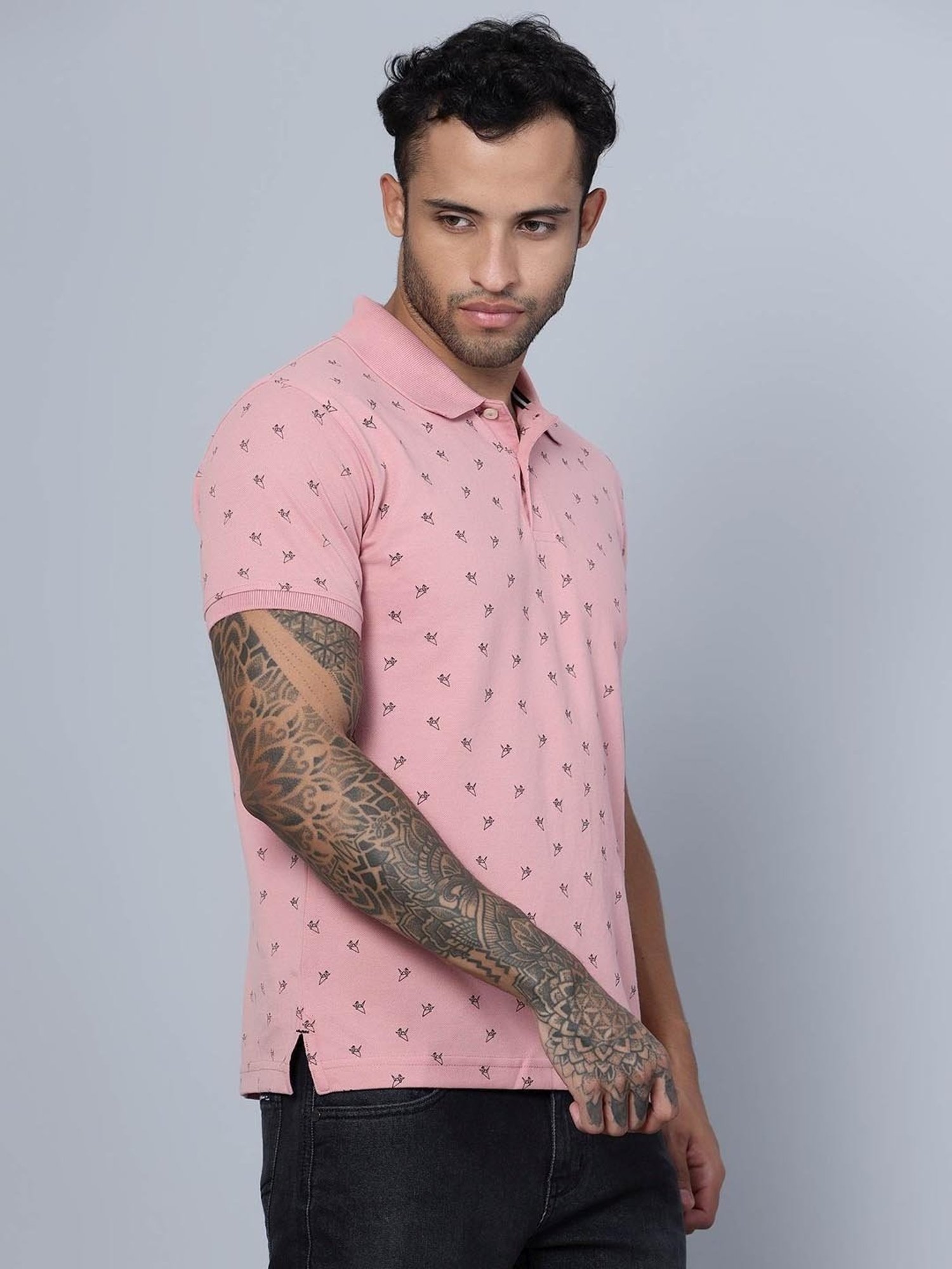 Cantabil Pink Regular Fit Printed Polo T-Shirt