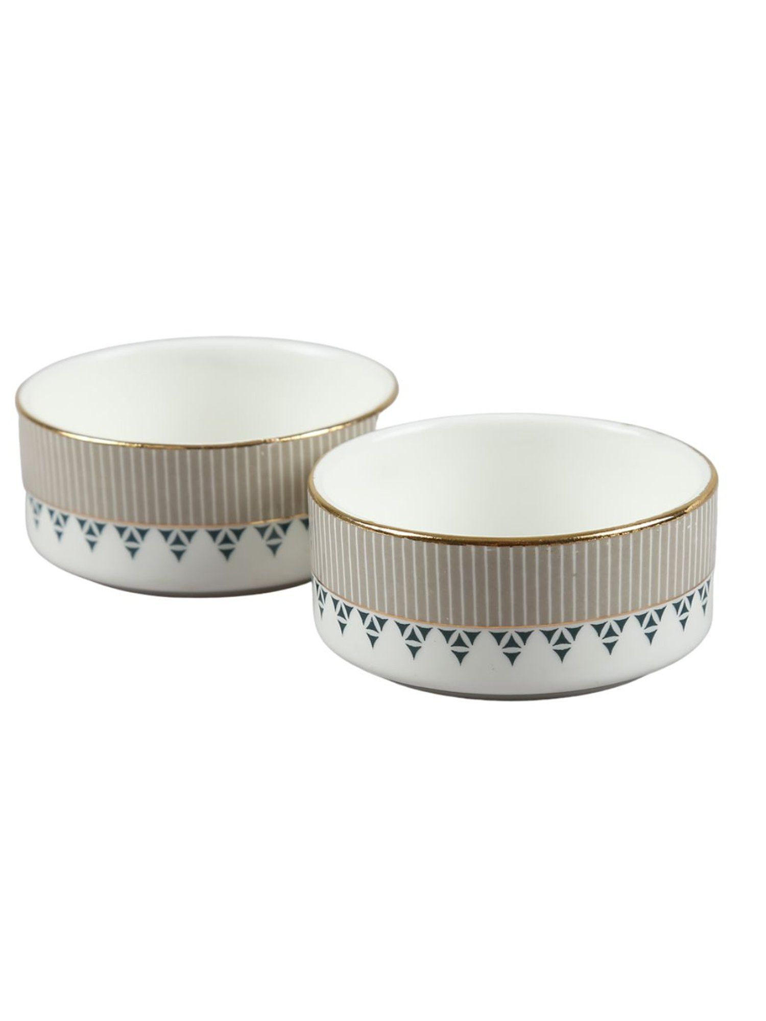 India Circus Abstract White Bone China Snack Set (Set of 7) Accented With 22 Carat Gold