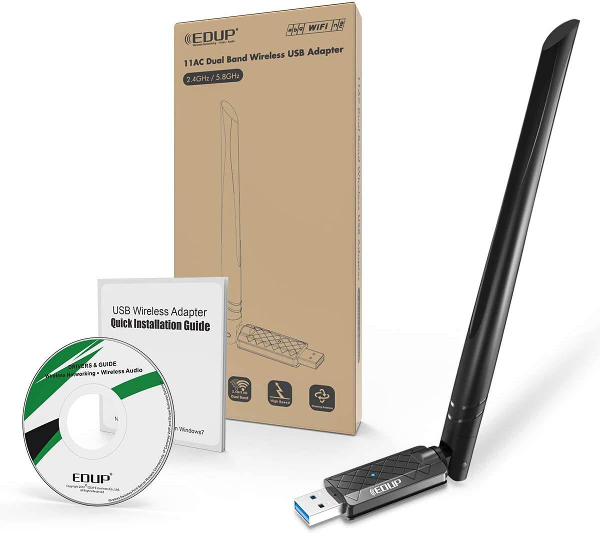 EDUP USB 3.0 WiFi Adapter 1300Mbps Dual Band Wireless Network Adapter 802.11 AC 6dBi Antenna for Desktop PC Wi-Fi Dongle Compatible Windows 10/7 /8/8.1 /XP Mac OS X 10.6-10.15