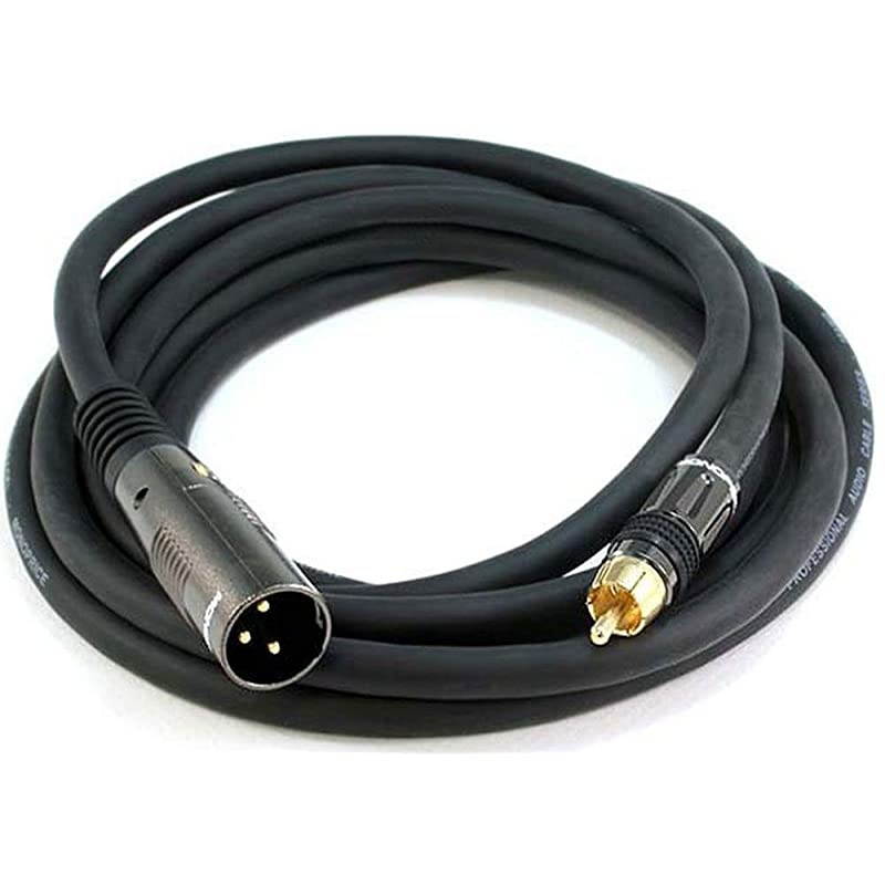 XLR Male to RCA Male Cable 10 Feet Black with E21Gold Plated Connectors | 16AWG Shielded Twisted Pair OxygenFree Copper Braid Conductors Premier Series