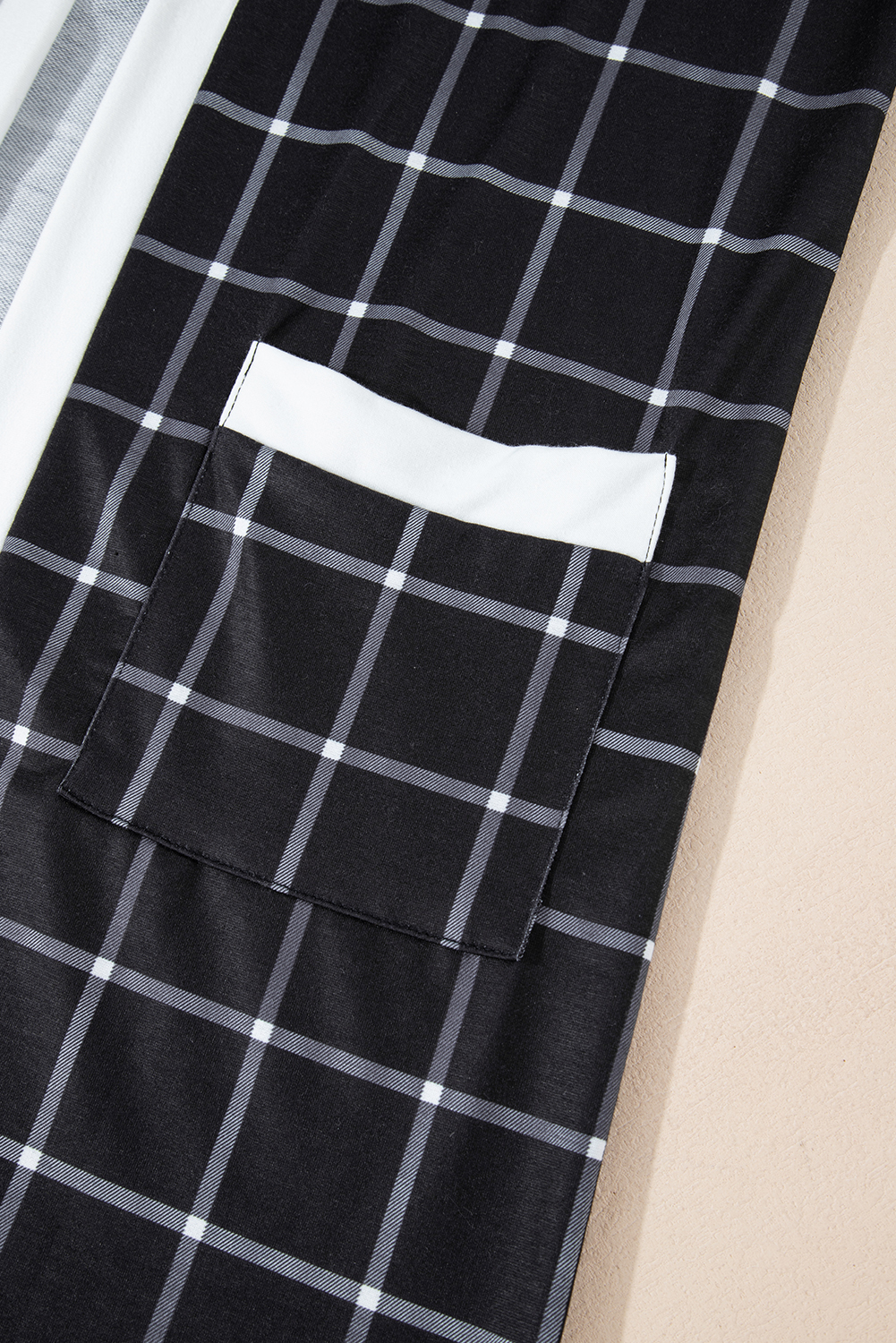 Black Plaid Casual Contrast Trim Knit Cardigan