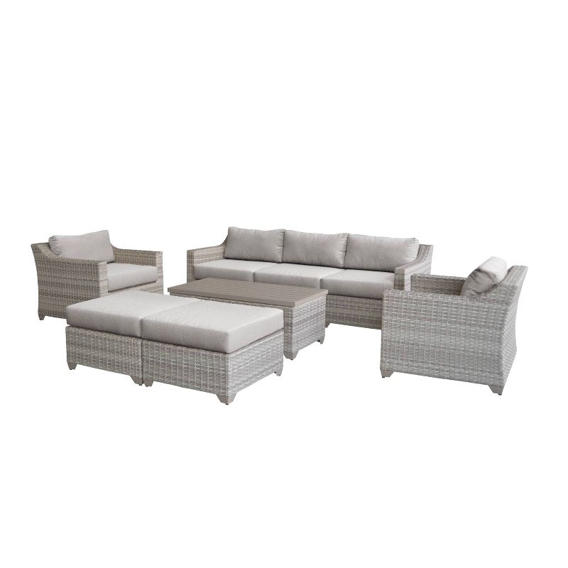 Fairmont 8pc Patio Sectional Seating Set with Club Chairs & Cushions - Ash - TK Classics