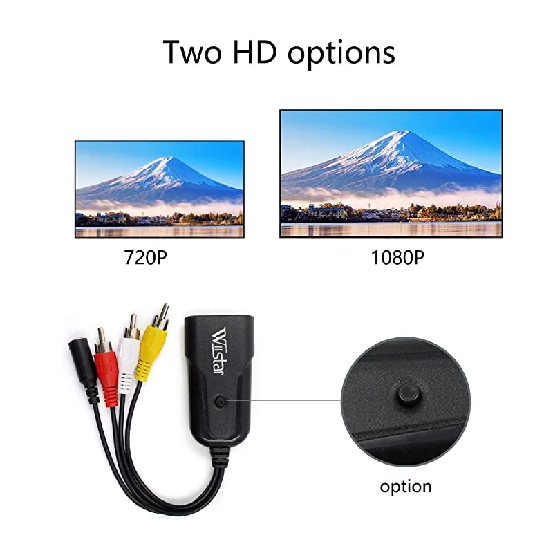 AV to HDMI Audio Video Converter Male Composite 3RCA CVBS to HDMI Converter Adapter Support PALNTSC for PC Laptop TV STB VCR Camera DVD