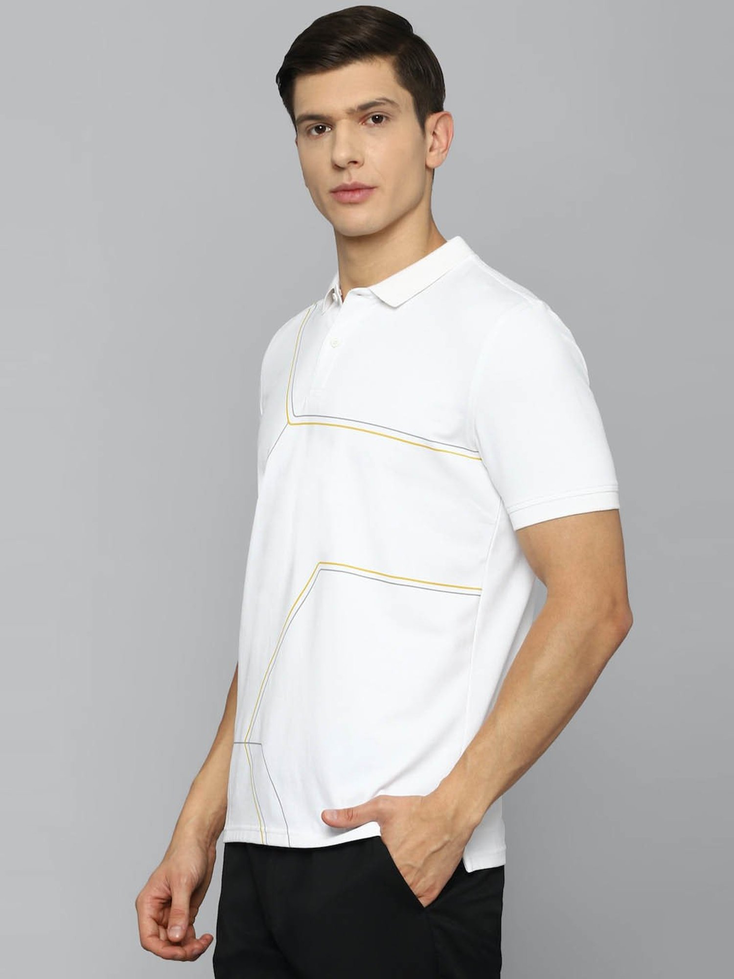 Louis Philippe Sport White Cotton Slim Fit Printed Polo T-Shirt