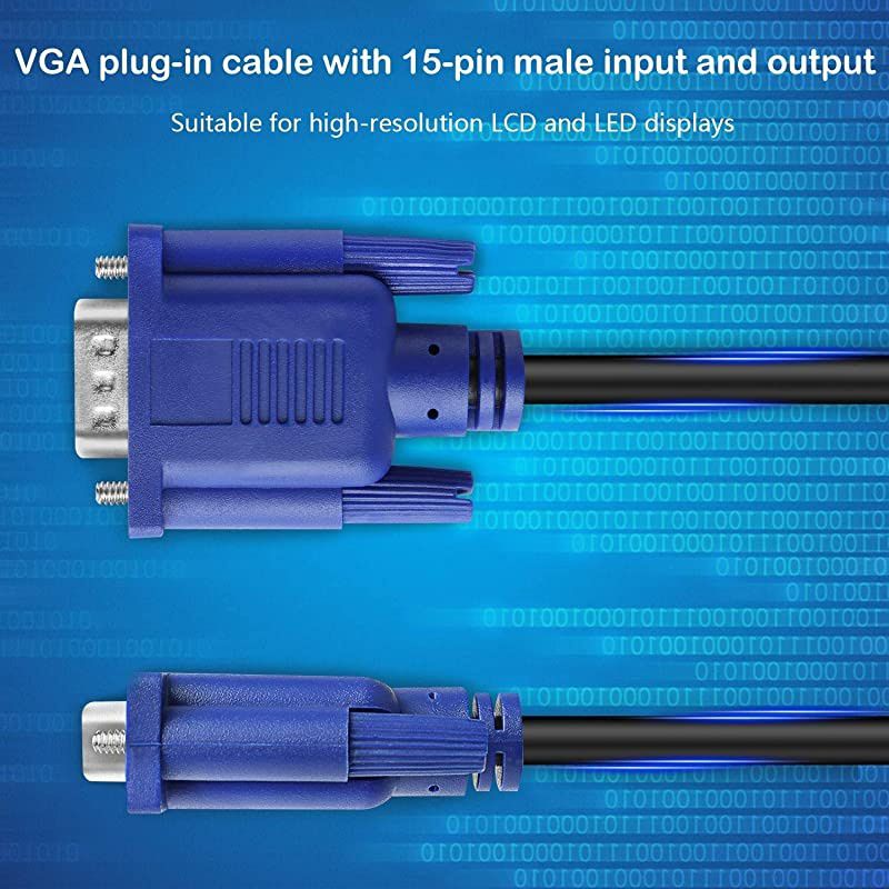 VGA to VGA Monitor Cable HD15 Male to Male for TV Computer Projector 6 Feet