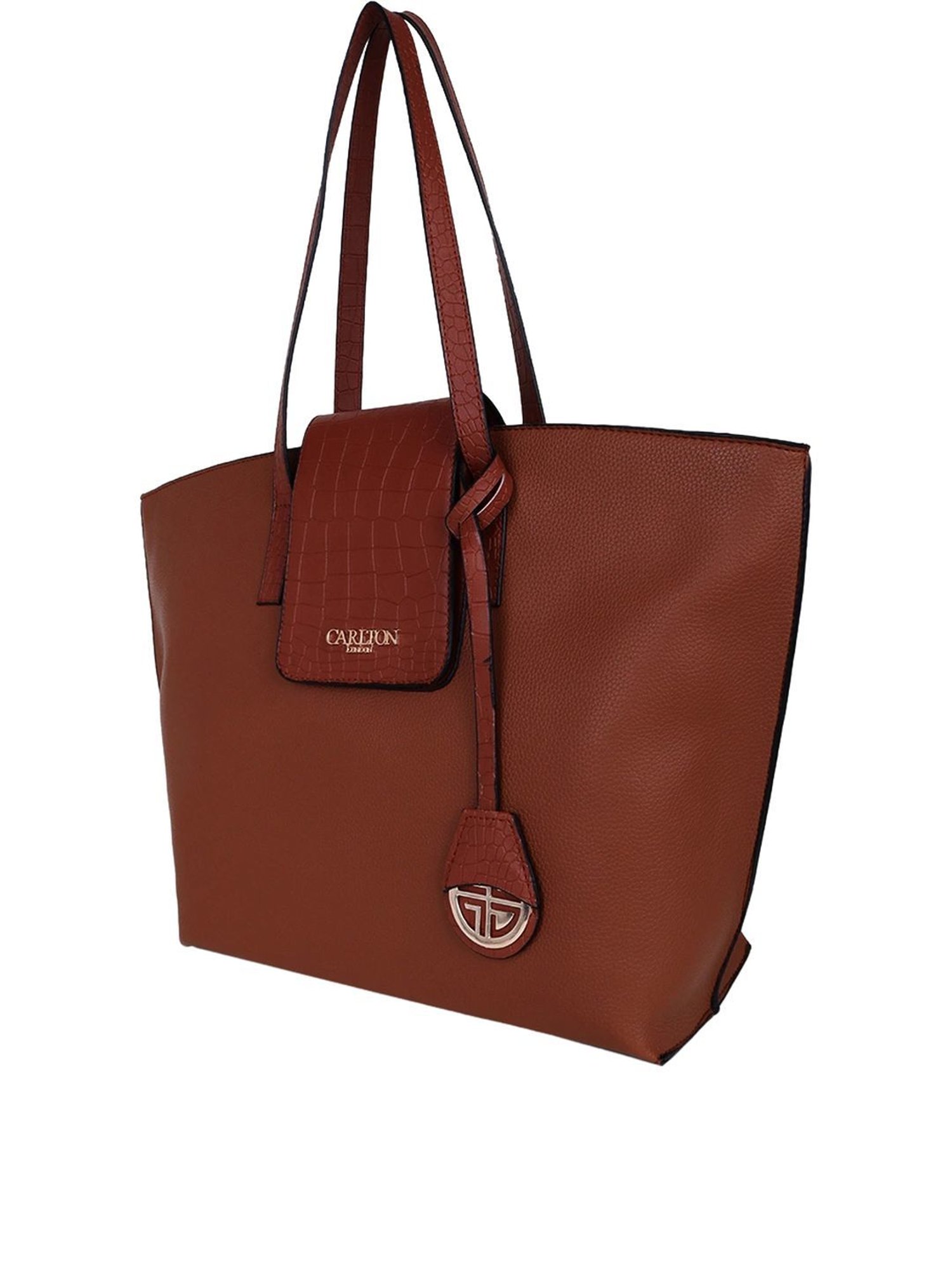 Carlton London Tan Textured Large Tote Handbag