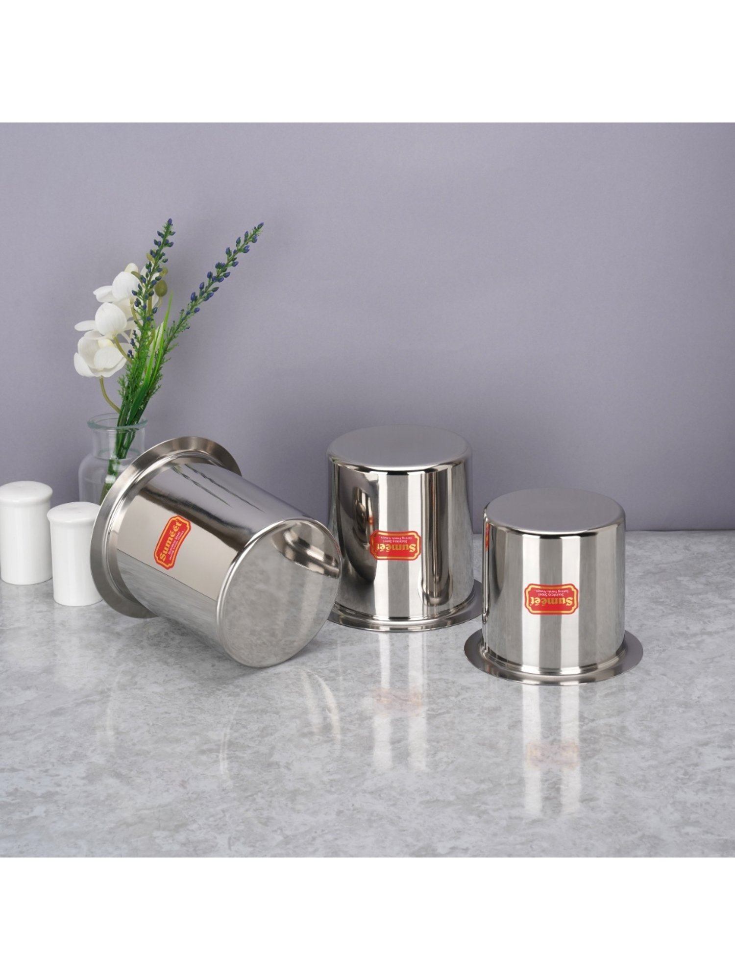 Sumeet S.S. Ganj/Milk Boiler/Milk Pot /Long Tapeli  set of 3 Pieces (1150ml, 1450ml, 1800ml), Silver