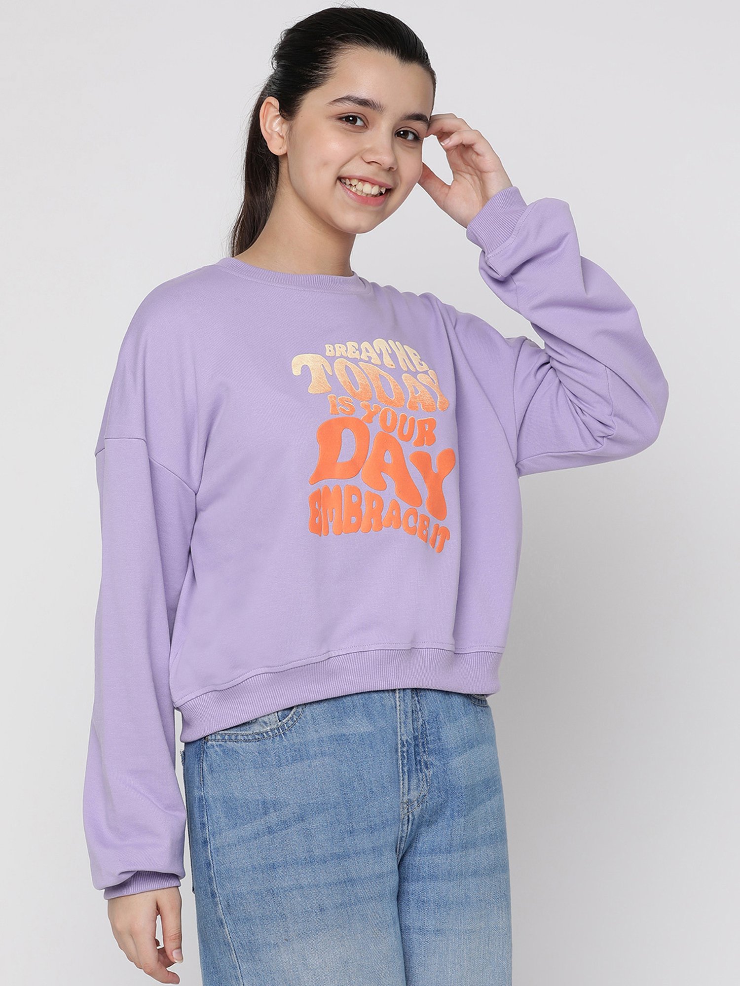 Lil Tomatoes Kids Purple Graphic Print Full Sleeves Sweatshirt