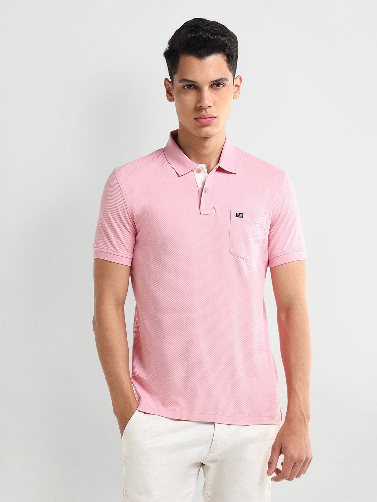 Arrow Pink Regular fit Self Polo T-Shirt