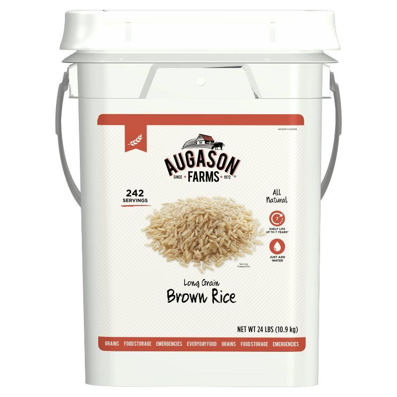 Augason Farms Gluten Free Long Grain Brown Rice Pail - 26lb