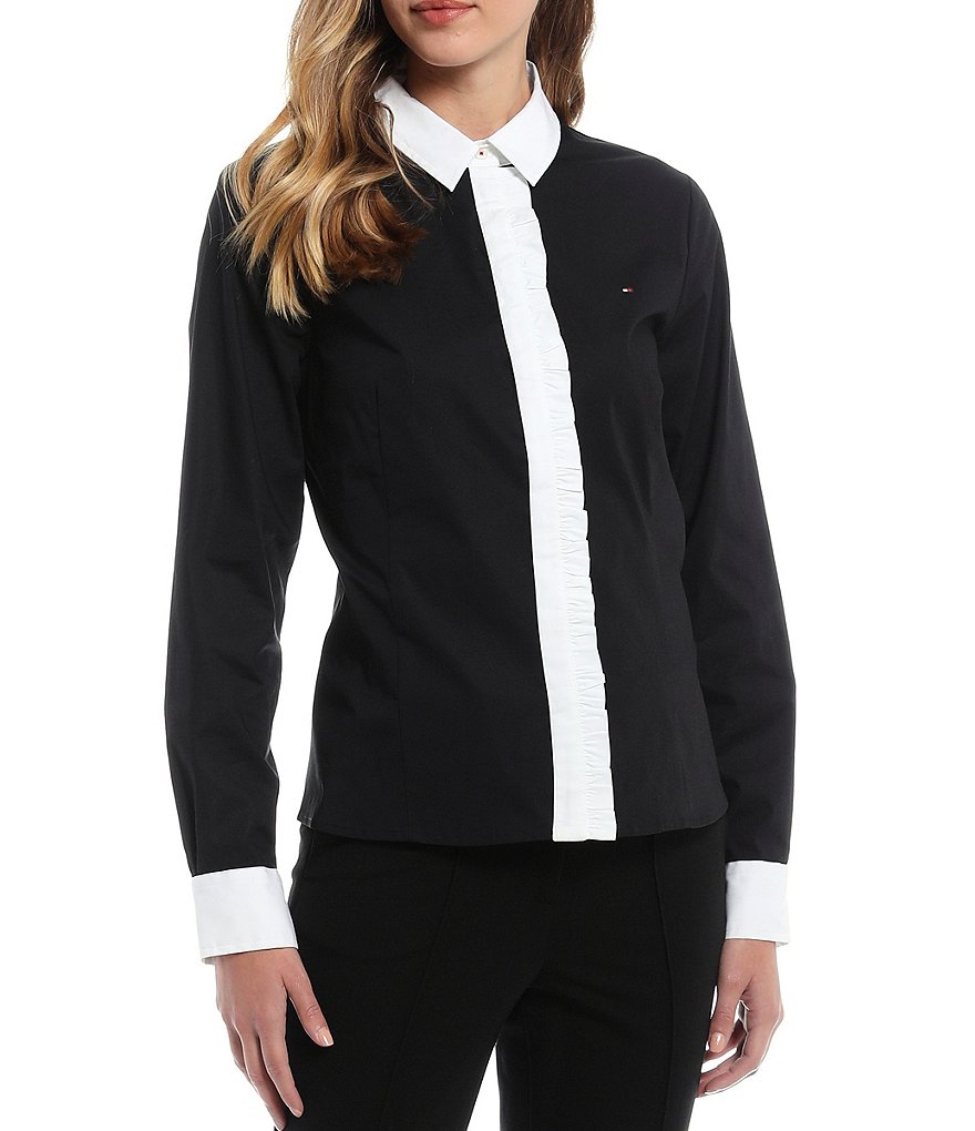 Tommy Hilfiger V-Neck Long Sleeve Printed Button Front Blouse