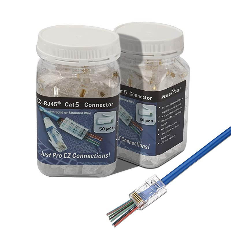 CAT5 CAT5e Connector End Pass Through Ethernet 8P8C GoldPlated Modular Plug 50 Pack