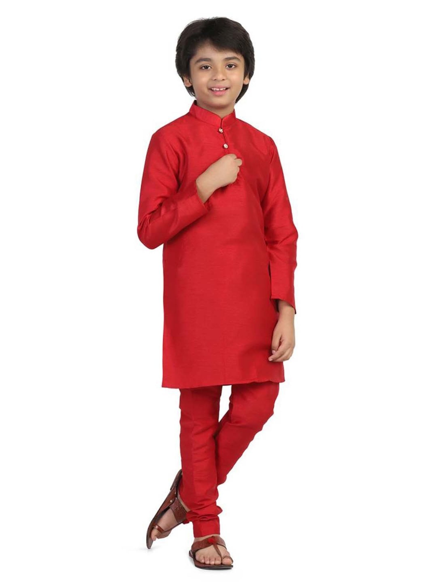 TAHVO Kids Red Slim Fit Full Sleeves Kurta Set