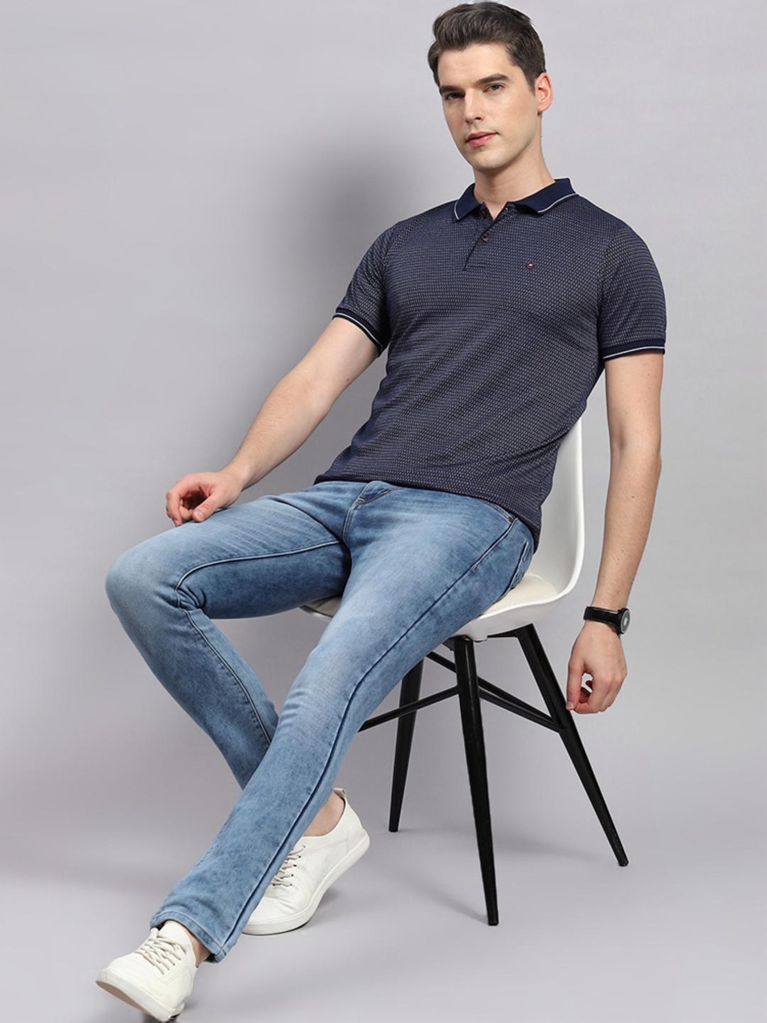 Monte Carlo Navy Regular Fit Printed Polo T-Shirt