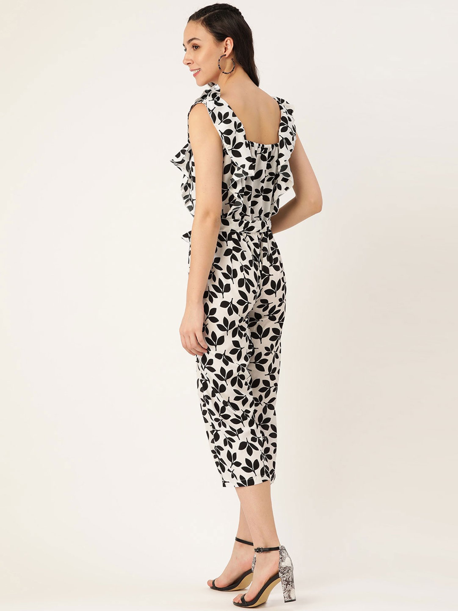Belle Fille White & Black Printed Jumpsuit