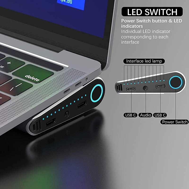 Dual Monitor USB C Laptop Docking Station with Power OnOff ButtonDual HDMI and DisplayPort and VGA Outputs Gigabit Ethernet SDTF Slots2 Female Type C Ports 3 USB A Ports