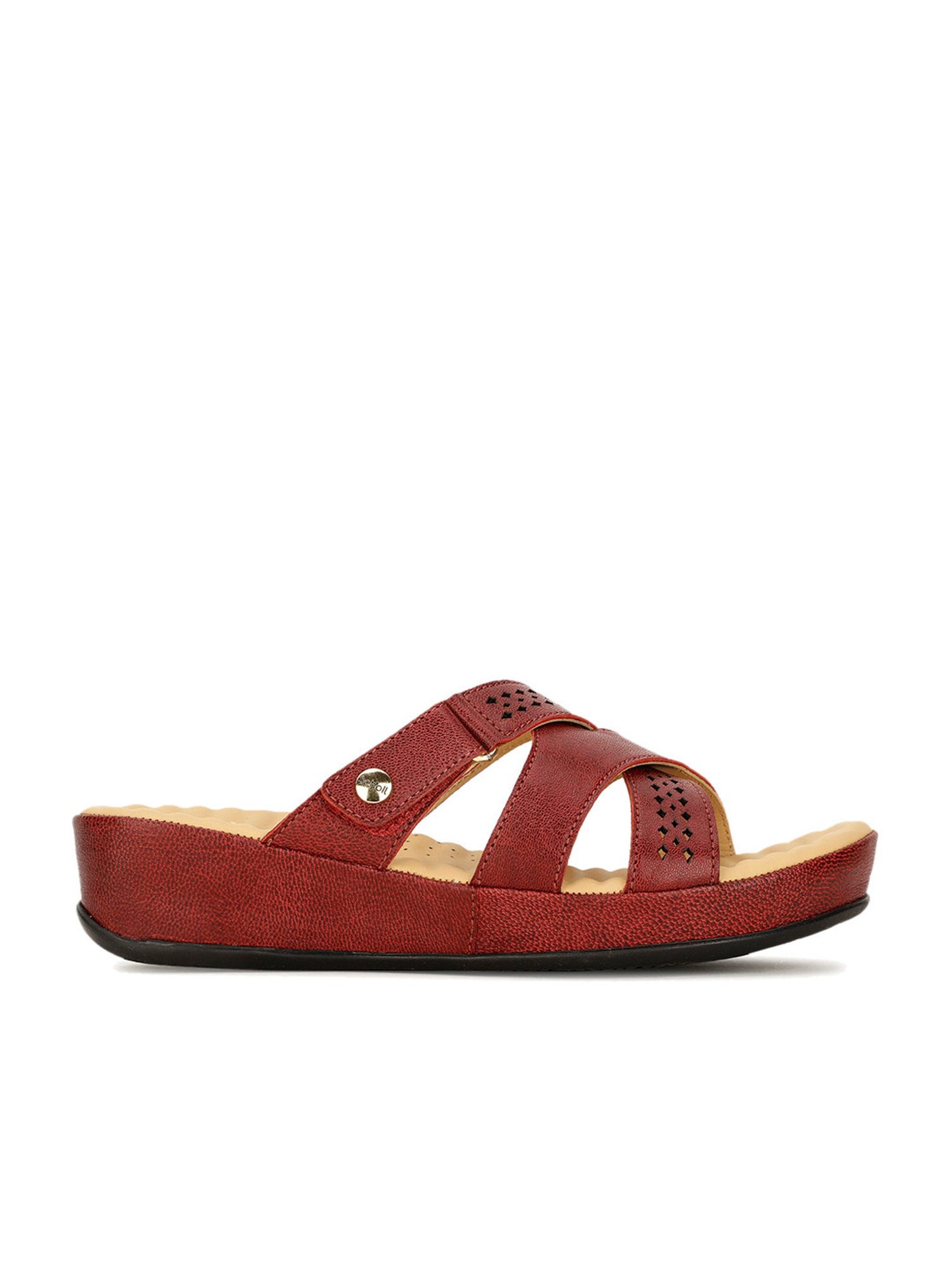 Scholl by Bata Women's LUNA Red Cross Strap Wedges