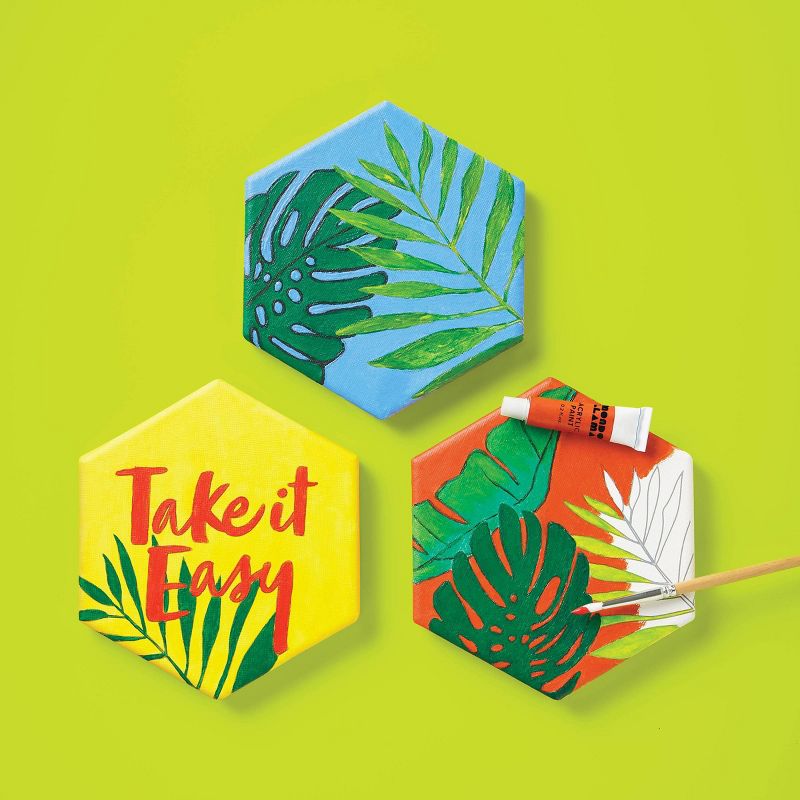 3ct Paint-Your-Own Hexagon Canvas Kit Leaves - Mondo Llama™