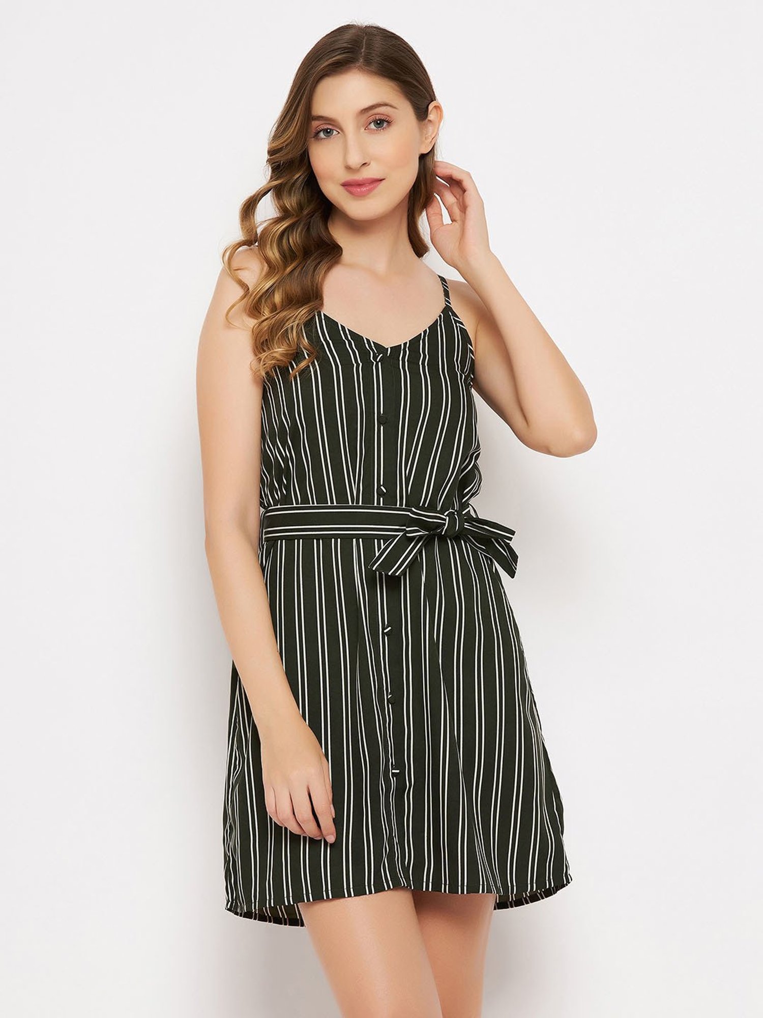 Clovia Black Striped Resortwear Dress