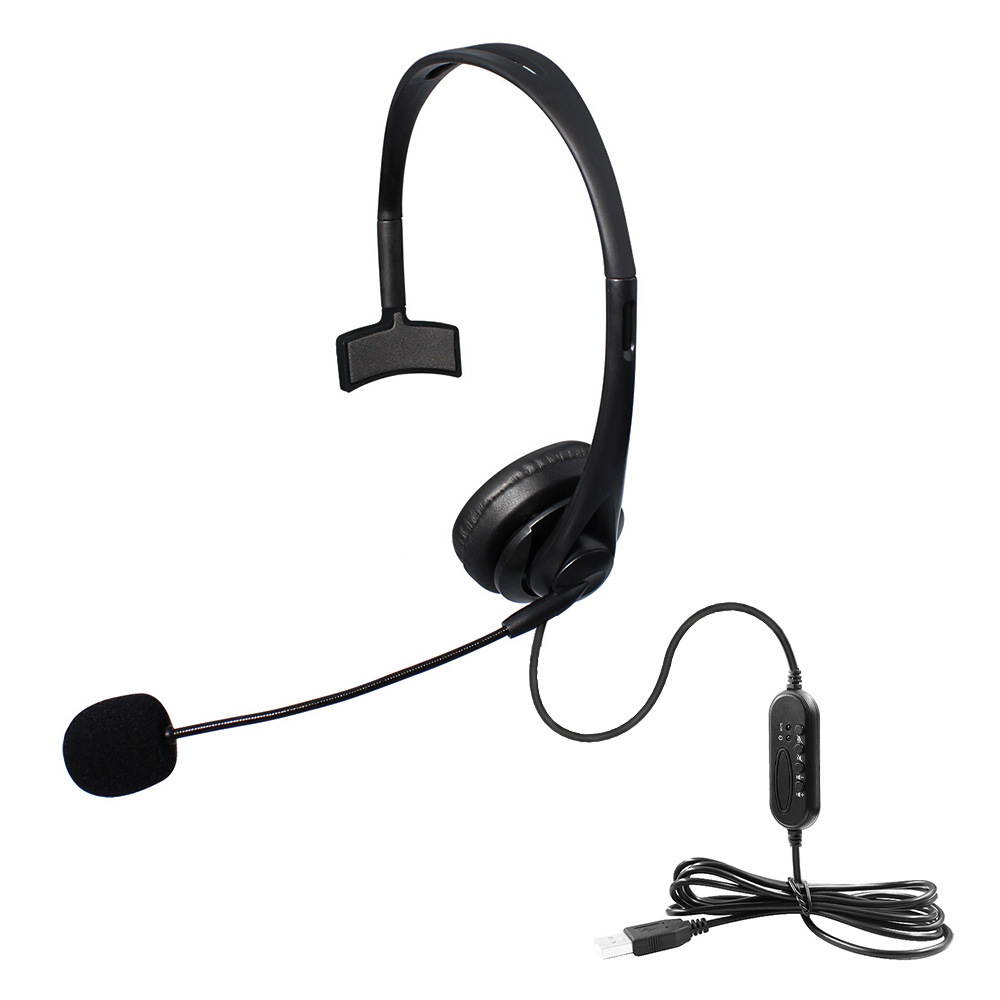 USB Unilateral Headset, Wired USB Headphone With Microphone Noise Reduction And Audio Control For PC Computer Business Communication Online Chat UC Skype Lync Softphone Call Center Office Gaming-Black