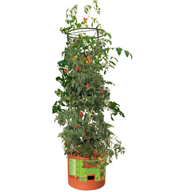 Hydrofarm GCTB Tomato Barrel Pot Garden Planting System and 4 Foot Trellis Tower