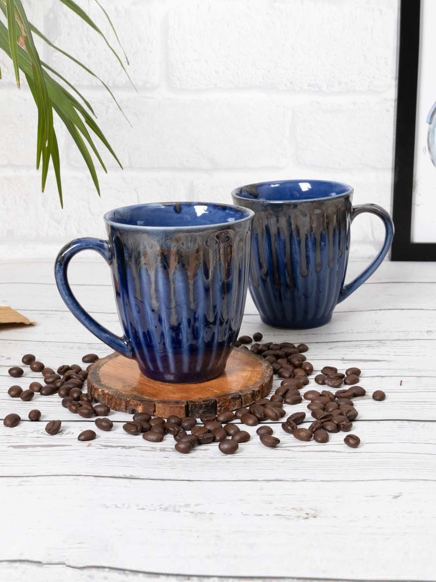 Homesake 'Altered Glaze Latte Melon' Navy Ceramic Mug (0.26 L) - Set of 2