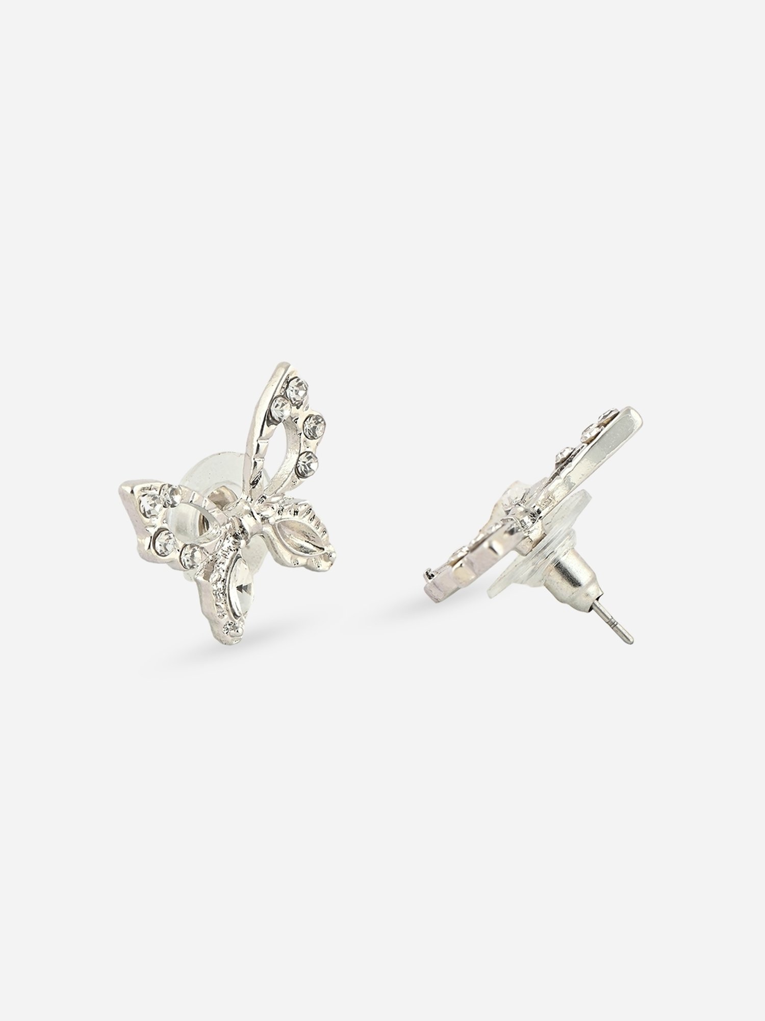 ToniQ Silver Plated CZ Bufferfly pearl Studs Earrings for Women
