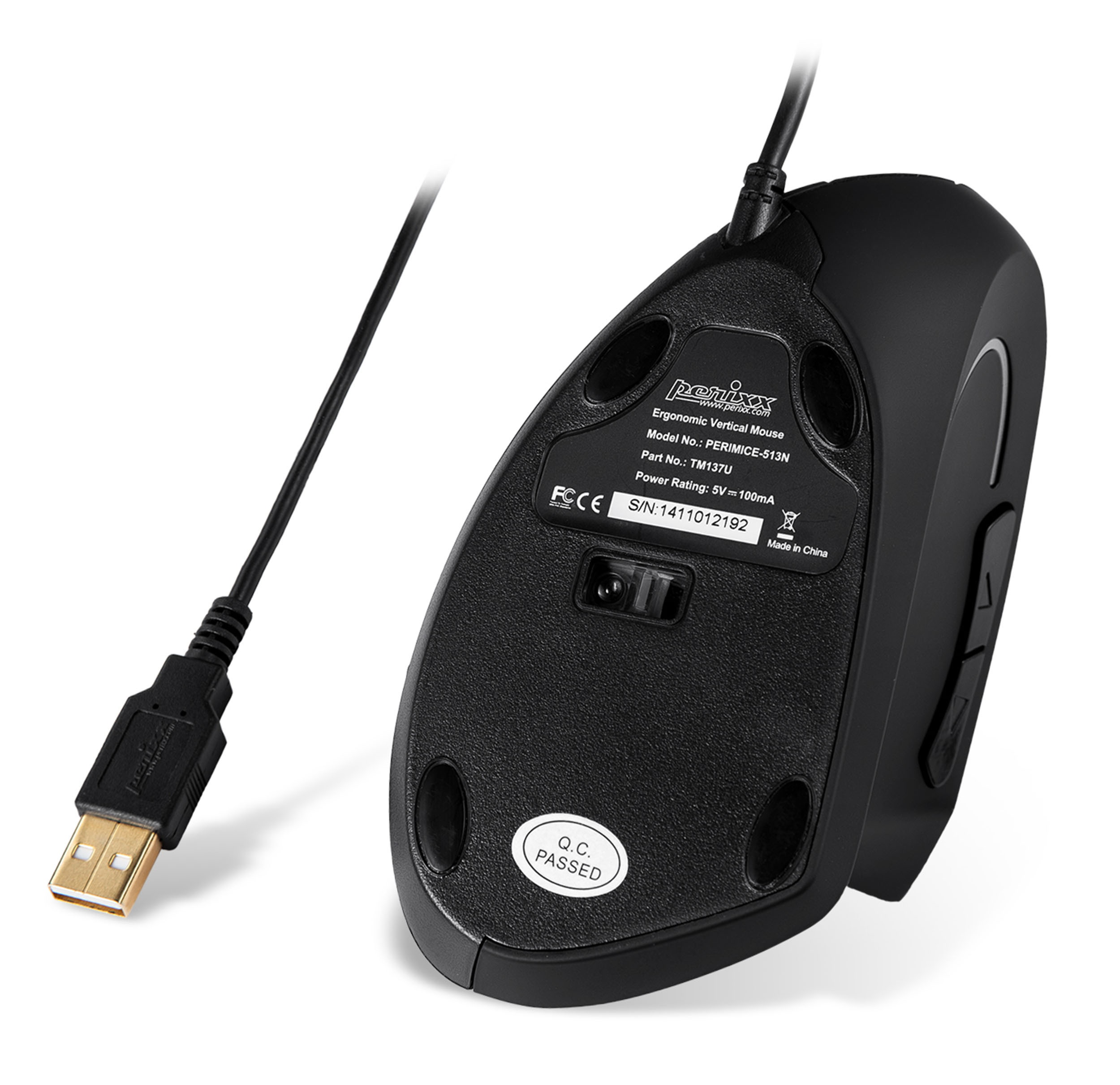 Perixx PERIMICE-713 Wireless Ergonomic Vertical Mouse - 1000/1500/2000 DPI - Right Handed - Recommended with RSI User